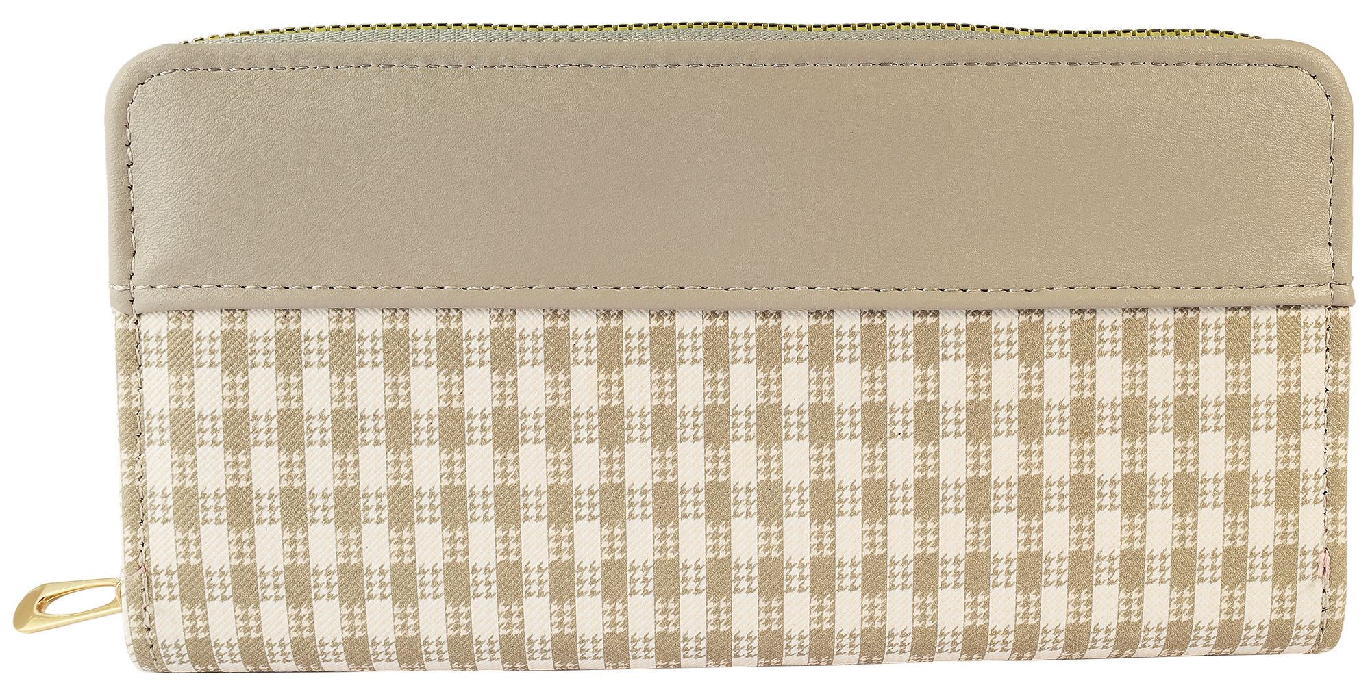 Damengeldbörse aus Lederimitat, kariertes Muster, grau