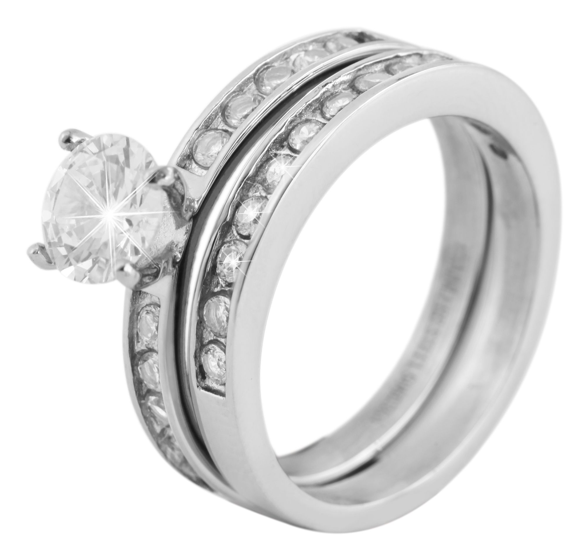 Akzent Damenring aus Edelstahl mit Zirkonia, silberfarben, Gr. 60