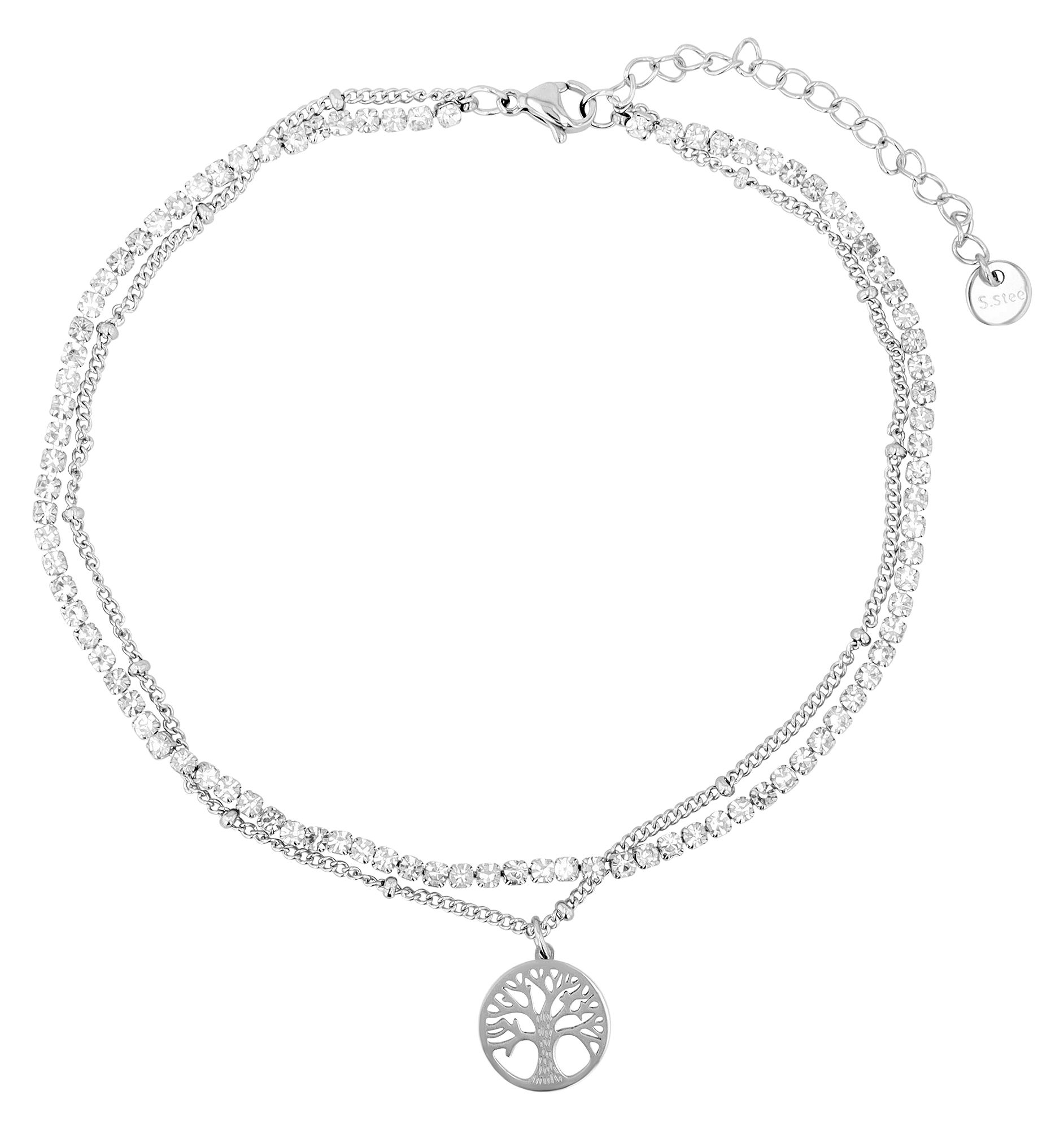 Akzent Fusskette "Winora", Edelstahl, Lebensbaum, zweirehig, 24 +5 cm