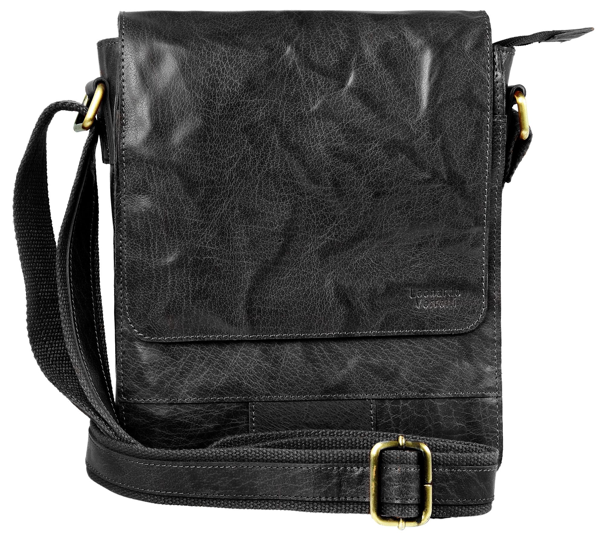 Leonardo Verrelli Echtleder Umhängetasche Handtasche, schwarz
