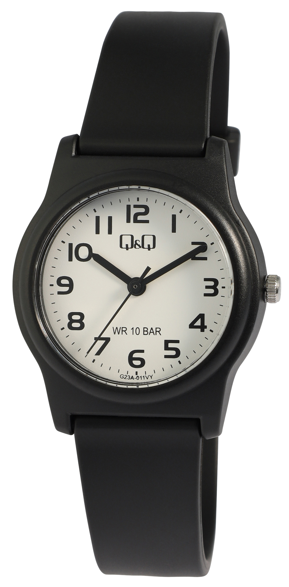 Q&Q Jugenduhr, Silikonarmband, Ø 30 mm, schwarz/ weiß