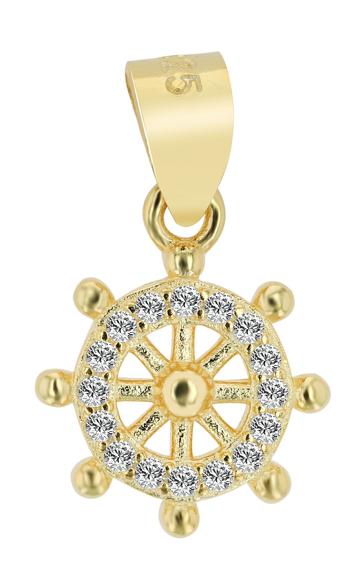 "Wina" - Steurrad Anhänger aus Echt Silber mit Besatz, goldfarben