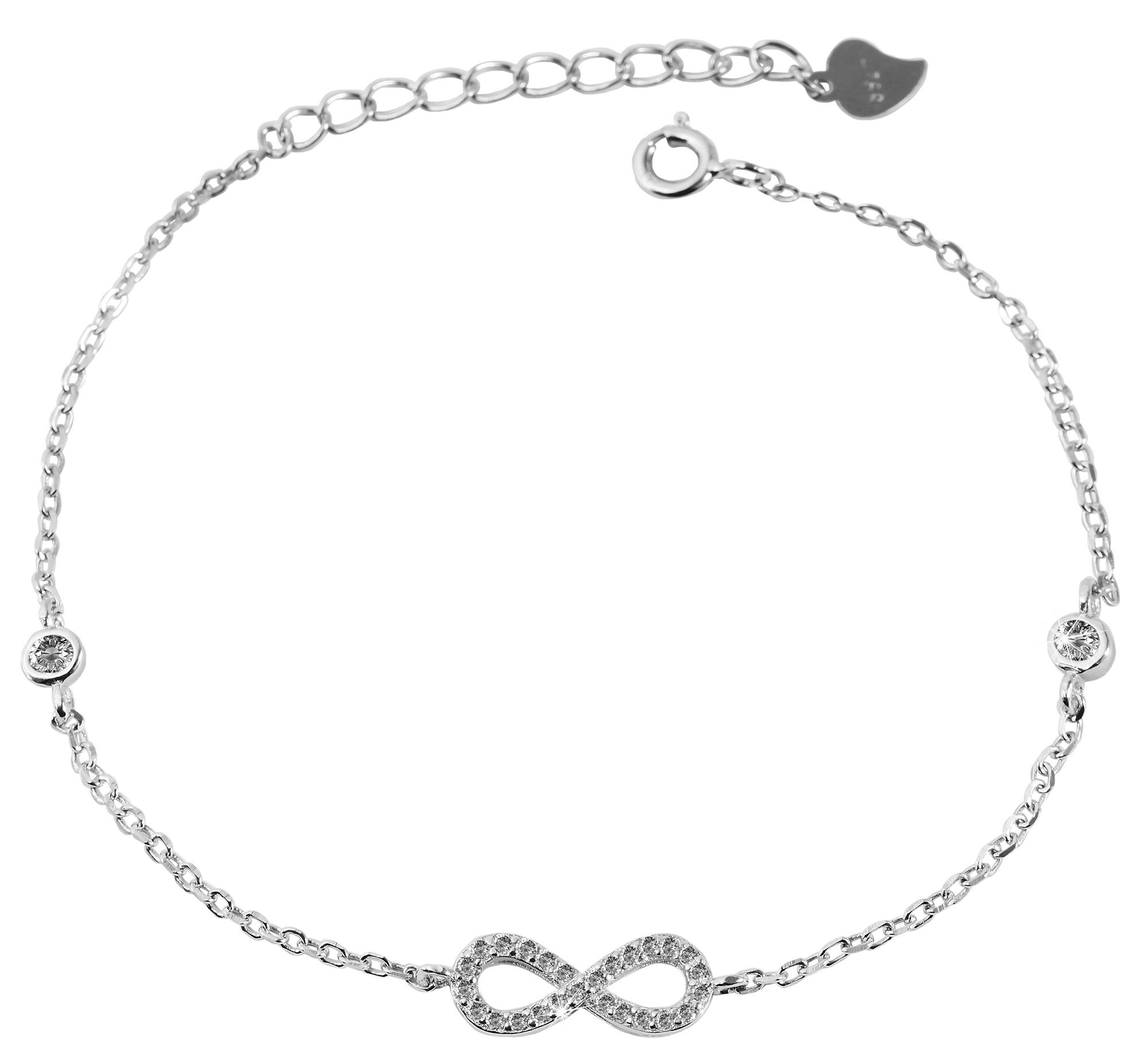 "Dalal" 925/rh Echt Silber Armband 17 + 3 cm, Infinity, Zirkoniabesatz, silberfarben rhodiniert