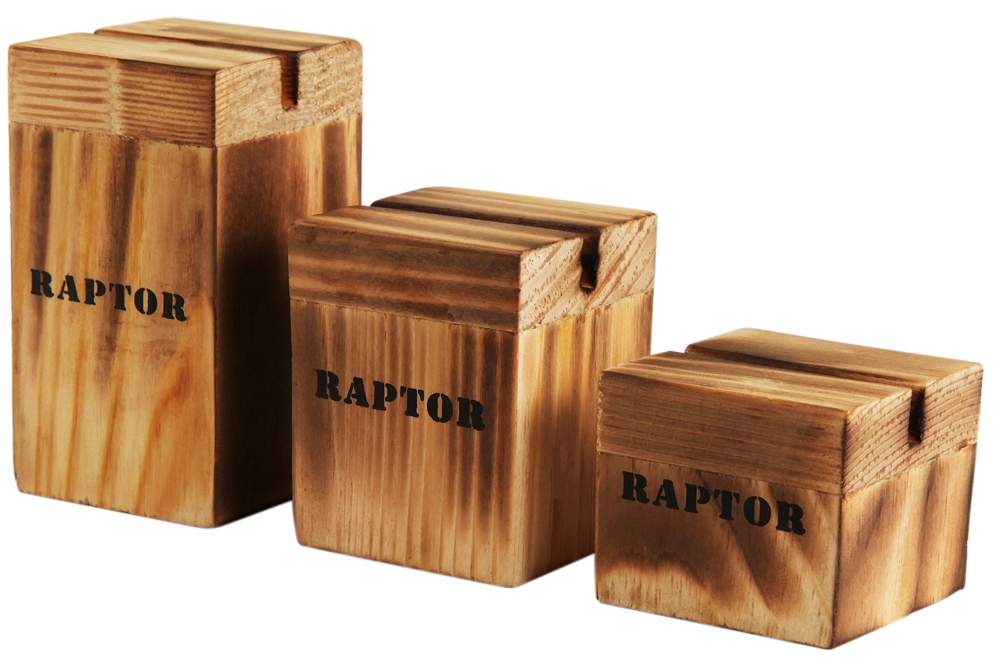 Raptor Aufsteller aus Holz, 3er Set