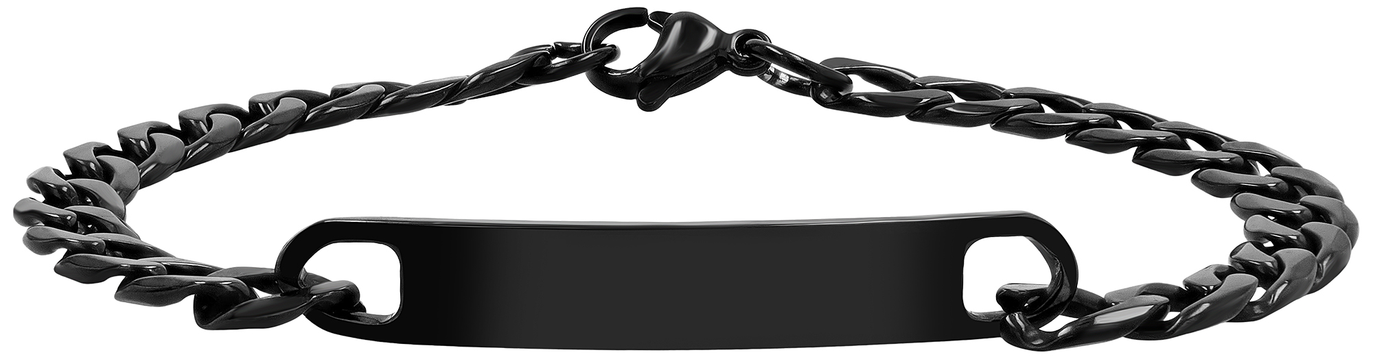 "Toni" Akzent Identarmband, Edelstahl, Gravurplatte, schwarz, 19 cm/ 7 mm