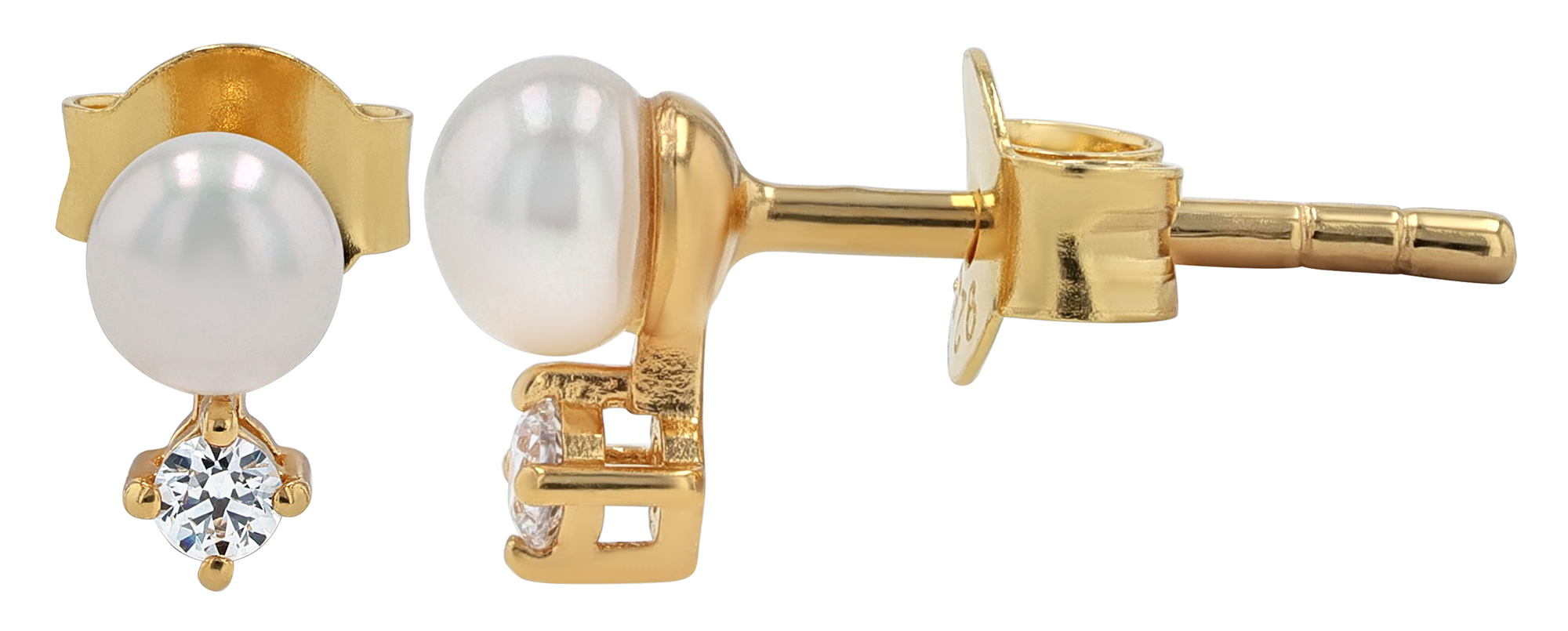 Sif Jakobs Jewellery 925/- Echt Silber Ohrstecker mit Perle/ Zirkonia "Adria uno Piccolo", vergoldet