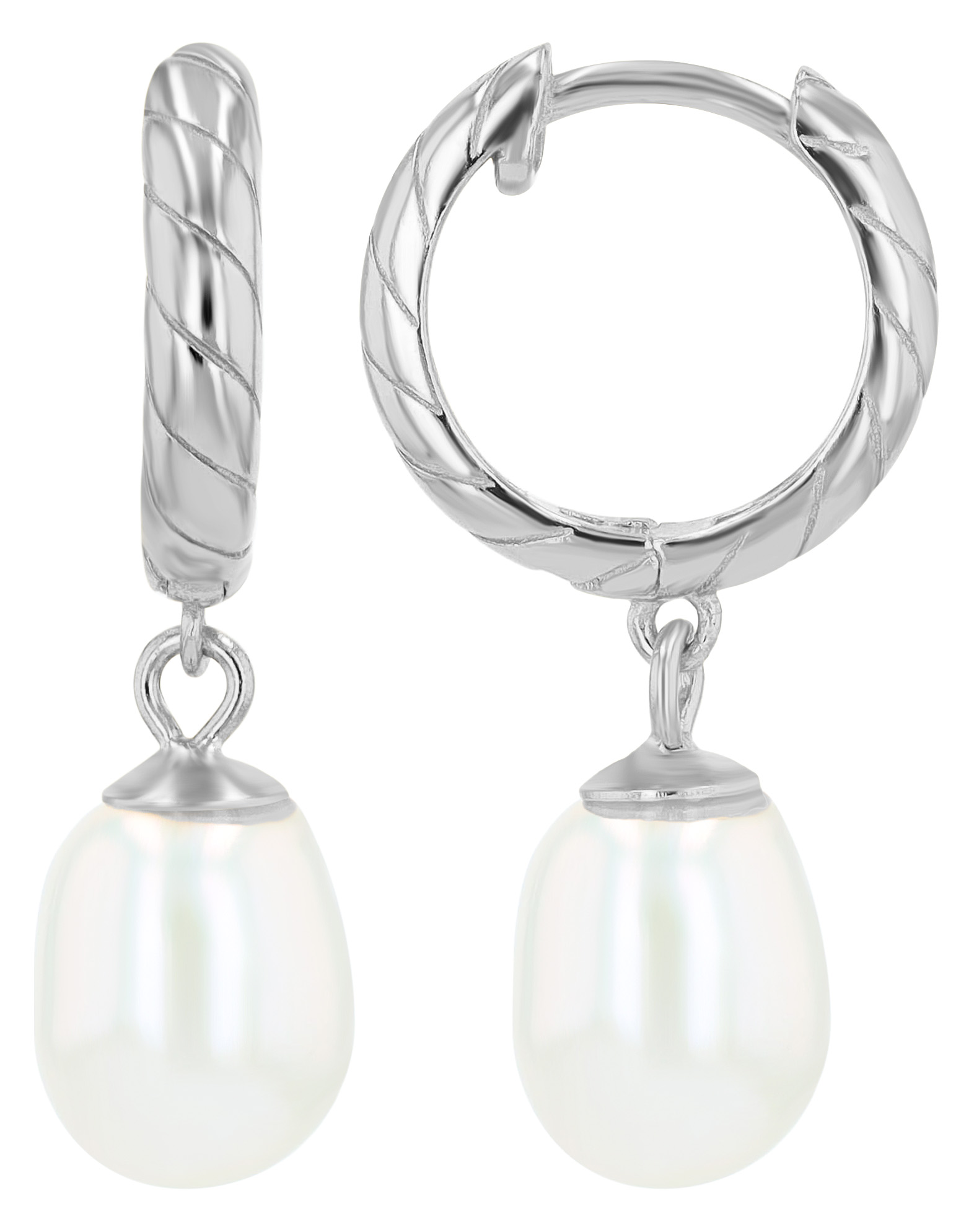 "Jenni" 925/- Echt Silber Creolen (Ø 10 mm) mit Hänger - echte Süßwasserperle, rhodiniert