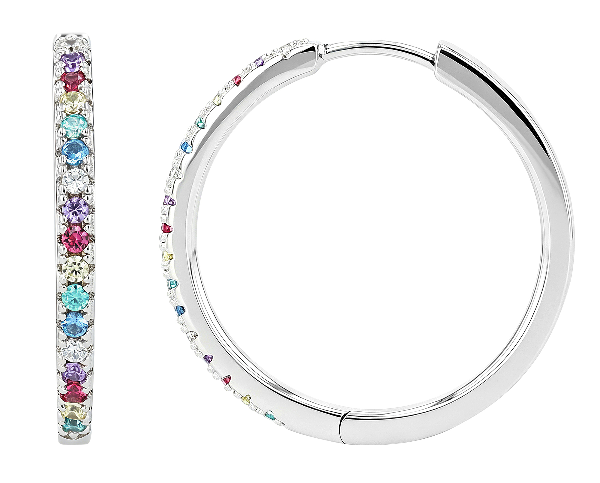 Sif Jakobs Jewellery 925/- Echt Silber Creolen "Ellera X-Grande" Ø 20 mm, bunte Zirkonia rhodiniert