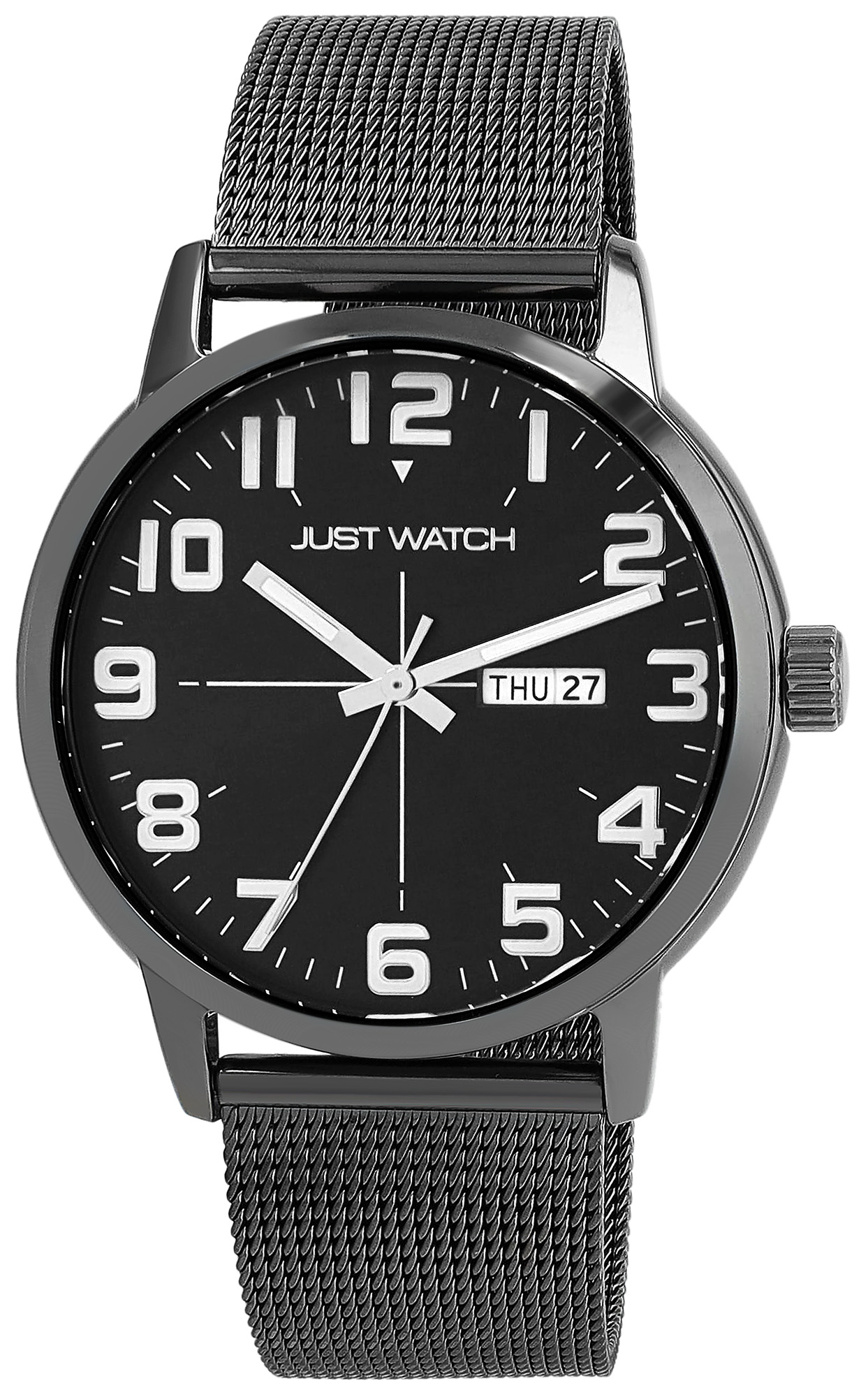 Just Watch Herrenuhr, "Marquis" mit Mesharmband, Edelstahl, Ø 43 mm, 5ATM, schwarz