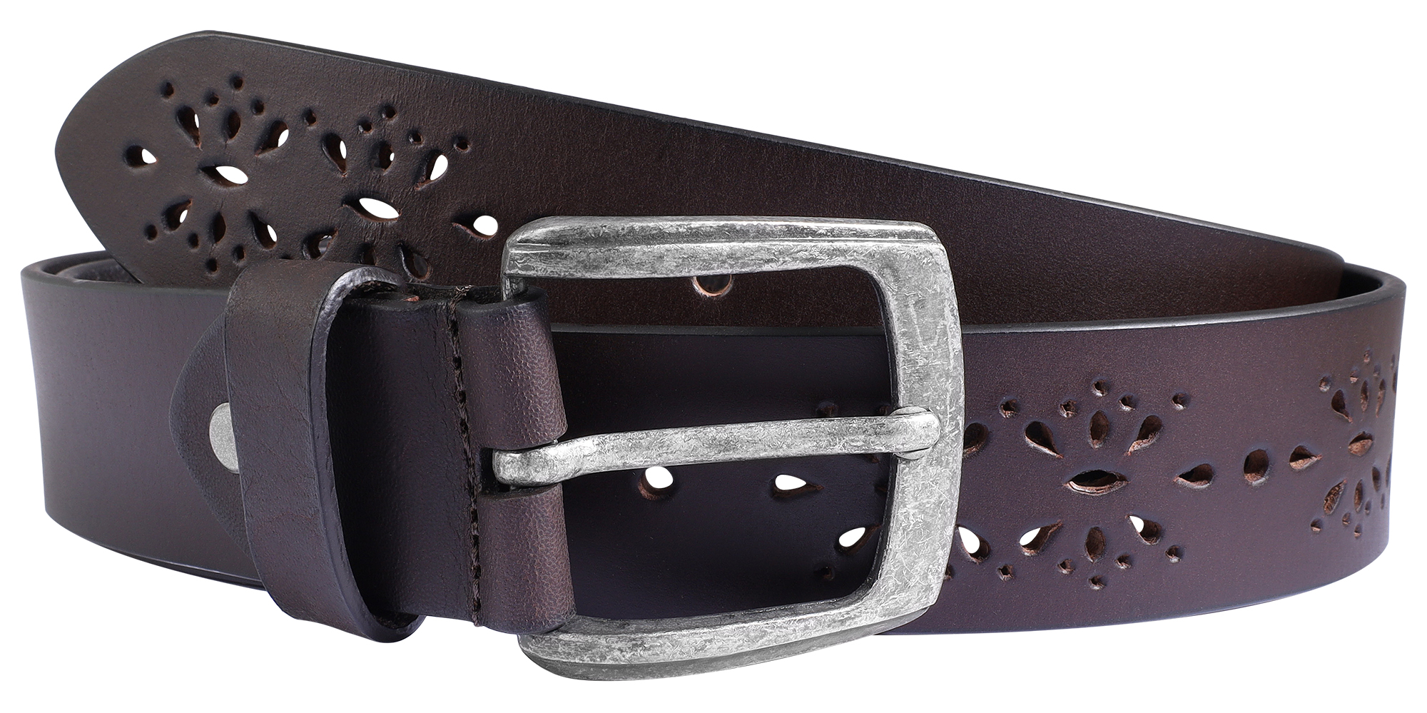 Leonardo Verrelli Echtleder Gürtel, braun Laser-Cut-Look, kürzbar 80 cm