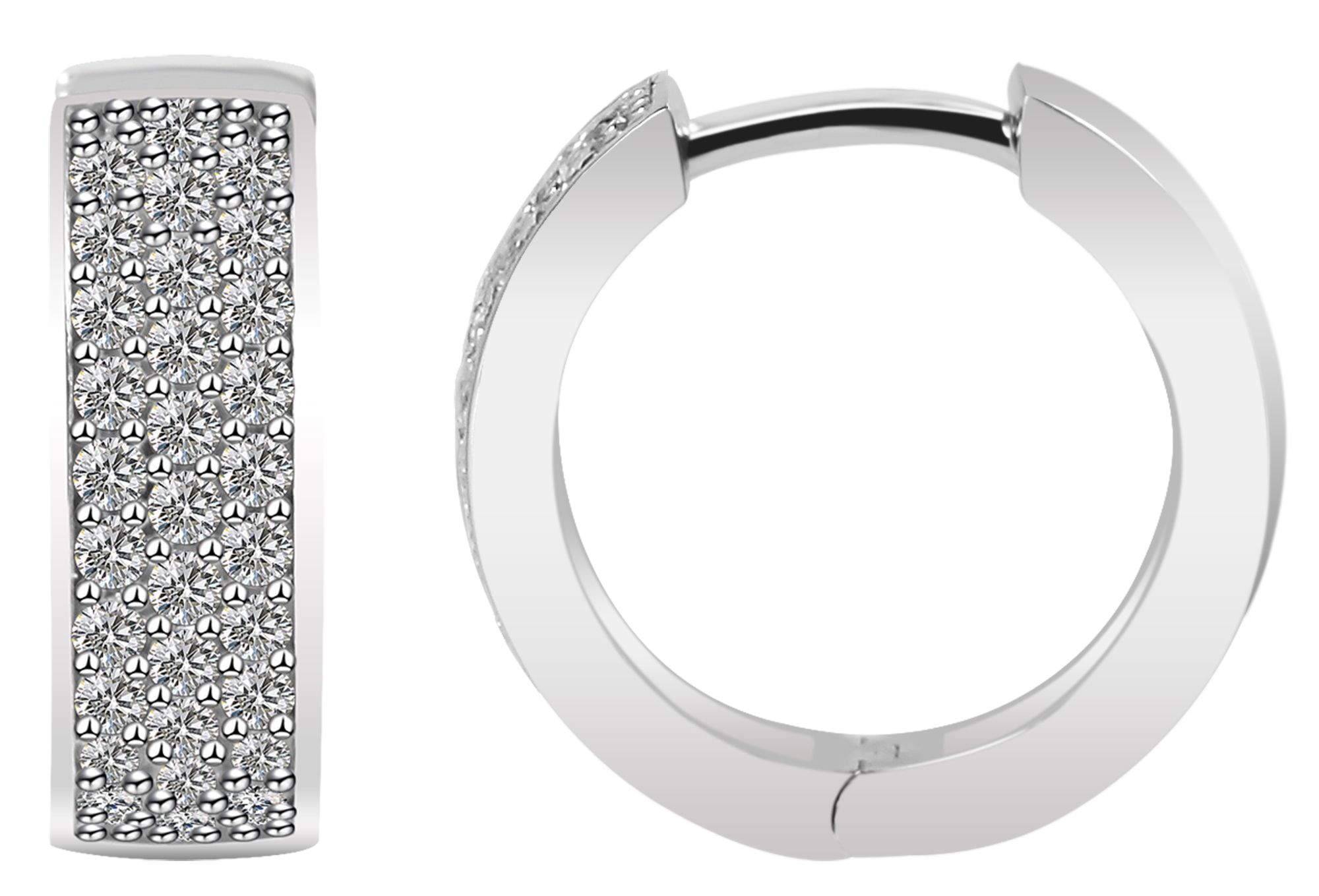 925/- Echt Silber Klapp-Creolen "Amelia" mit Zirkoniabesatz, 925/rhodiniert