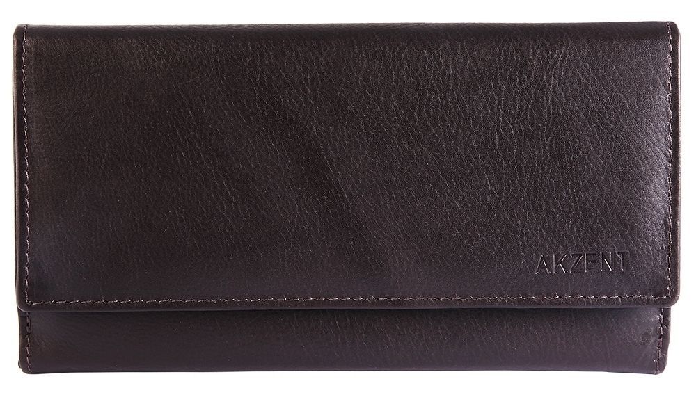 Akzent Damen Geldbörse aus Echtleder in dunkelbraun. Format 18 x 10 cm.