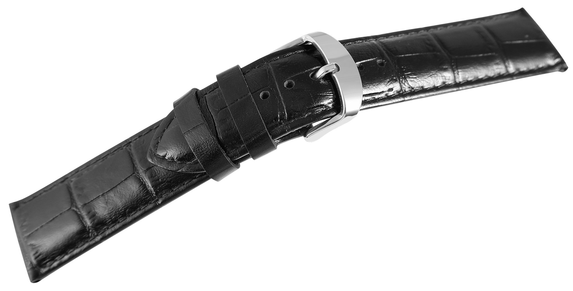 Uhrenarmband aus Echt Leder, Kroko-Optik, schwarz, 22 mm