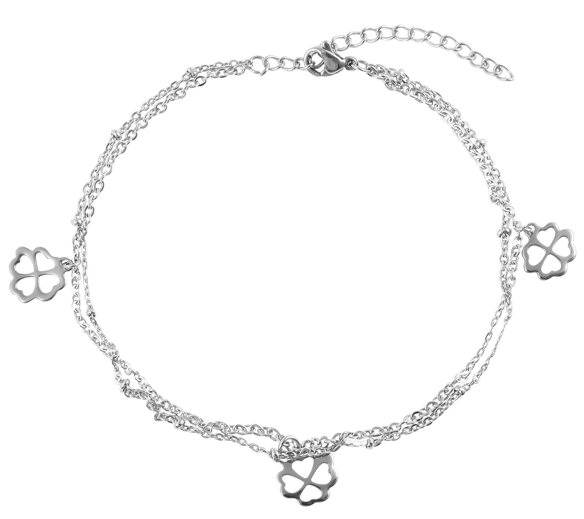 Akzent Edelstahl Fußkette, Kleeblatt, silberfarbig