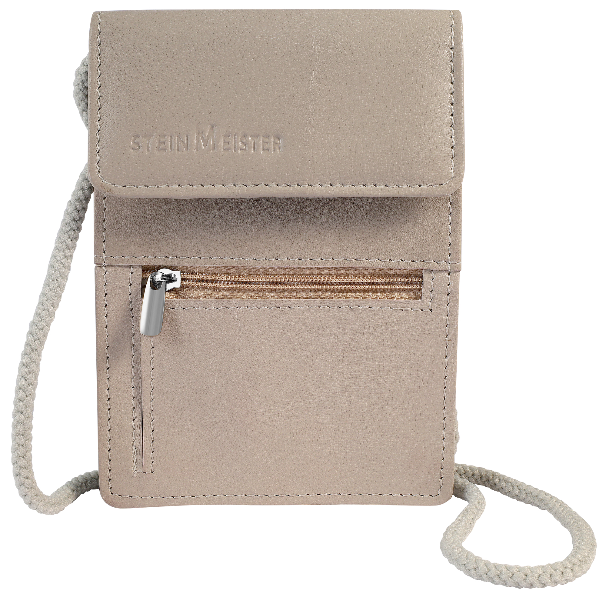 Steinmeister Echtleder Umhänge-Geldbörse/ Brustbeutel, beige
