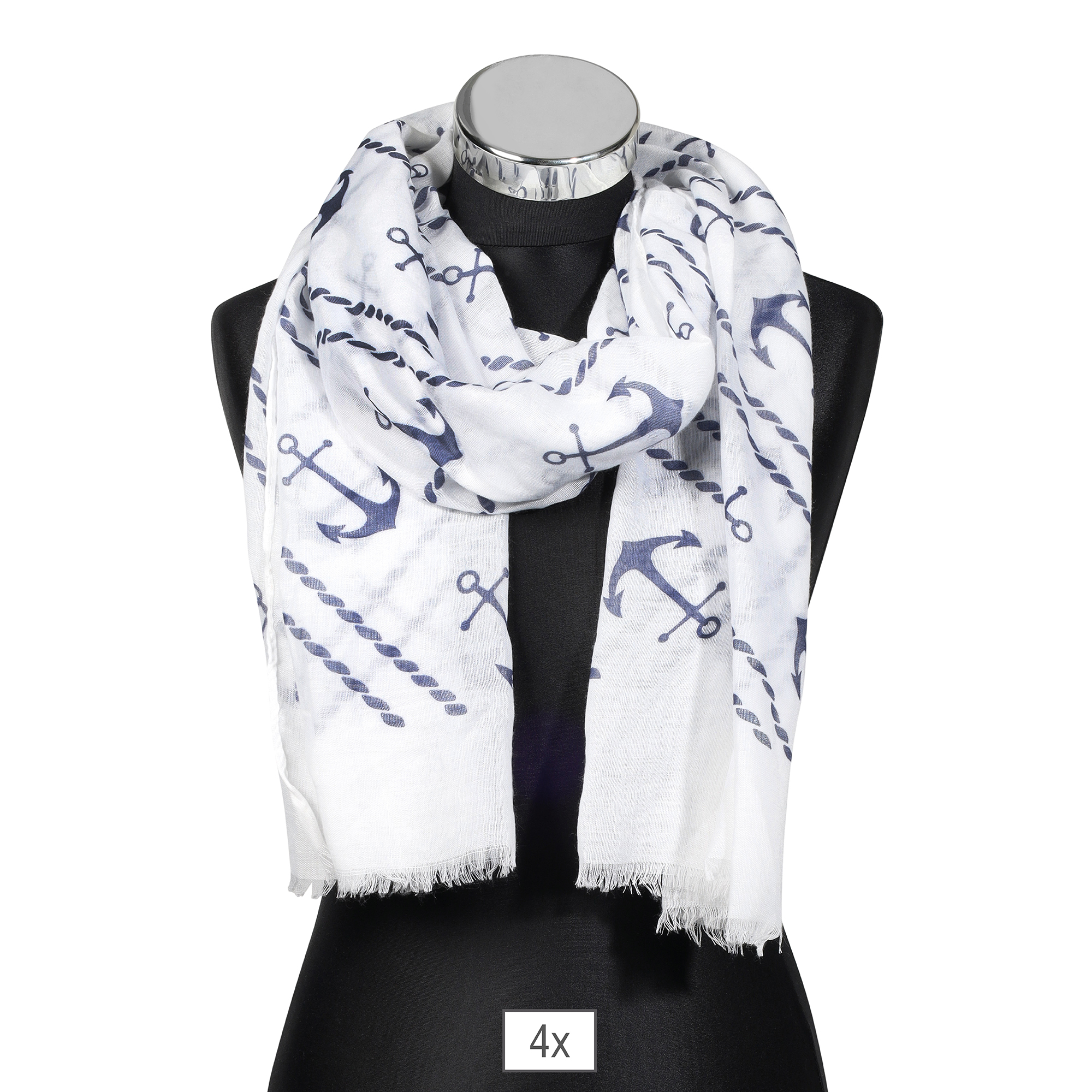 Schalpaket, 70 x 180 cm, 30% Baumwolle 70% Viskose, VE 4, weiß/ blau + Anker