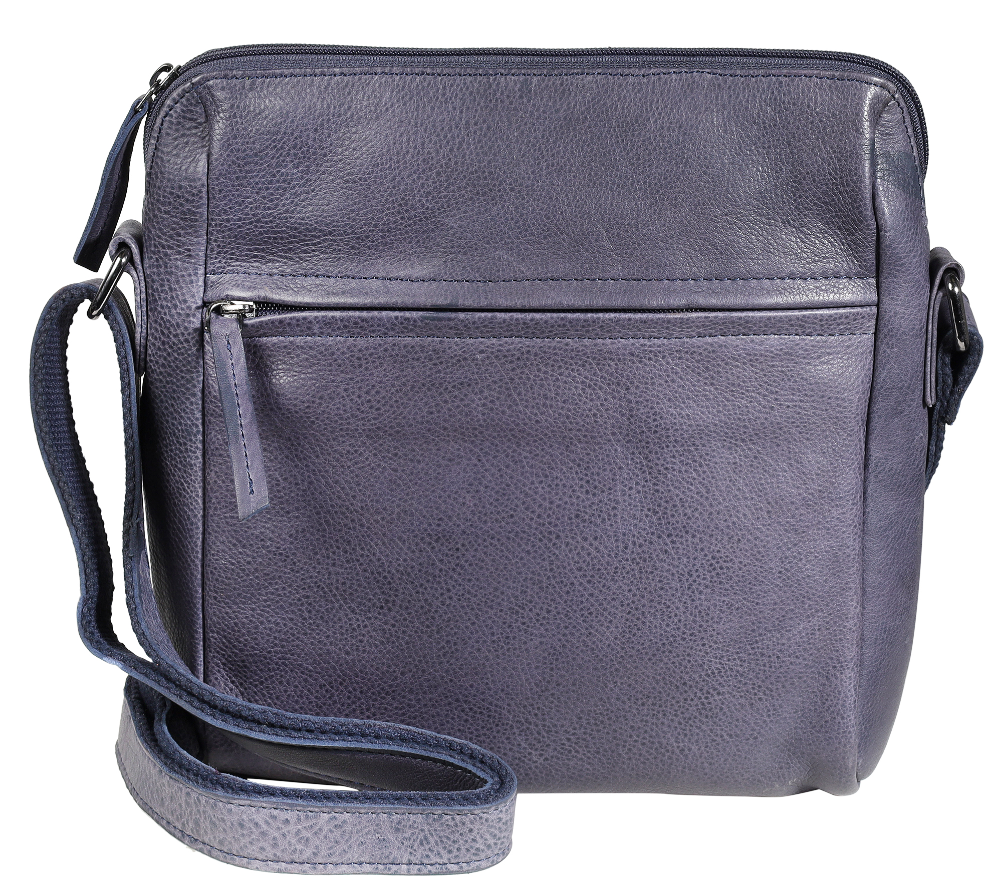 Leonardo Verrelli, Echtleder Umhängetasche, washed, verstellbarer Riemen, Reißverschluss, dunkelblau