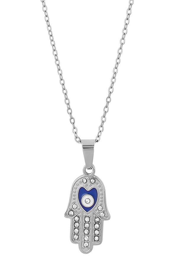 "Hand der Fatima" Edelstahlkette mit Anhänger, 45 cm, silberfarben