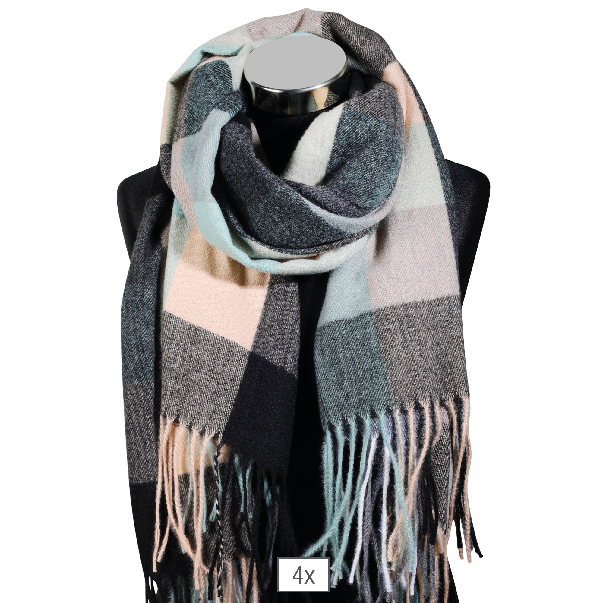 Winterschal Karo-Muster, mehrfarbig (schwarz/ beige/ mint), 100% Viskose, VE 4 Winterschal Karo-Muster, mehrfarbig (schwarz/ beige/ mint), 100% Viskose, VE 4