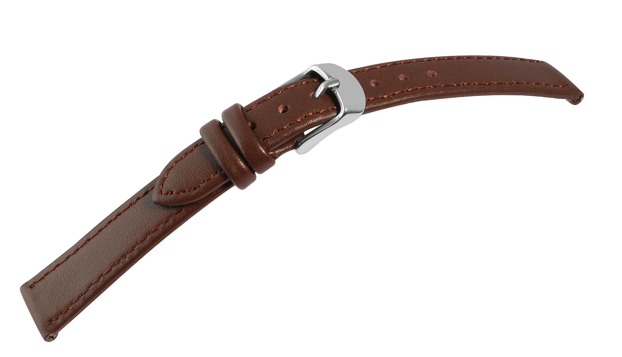 Uhrenarmband aus Echtleder, genäht, dunkelbraun, 10 mm