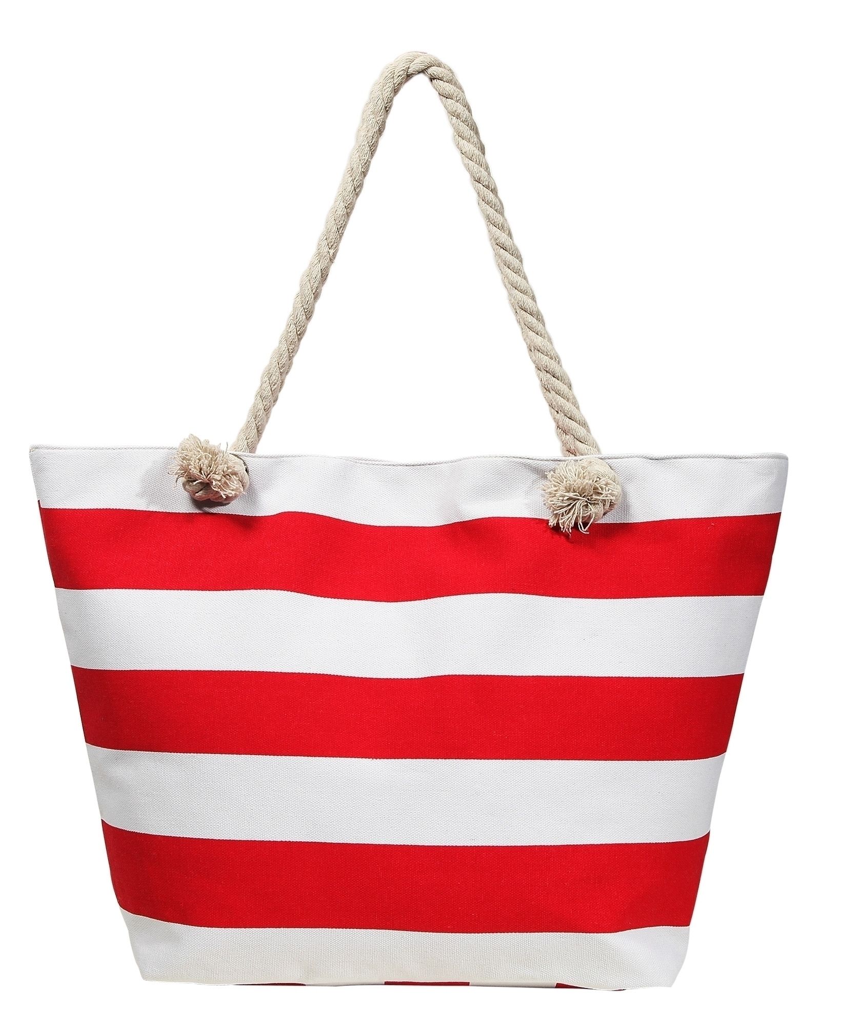 Damenhandtasche/ Strandtasche gestreift, Weiß/ Rot