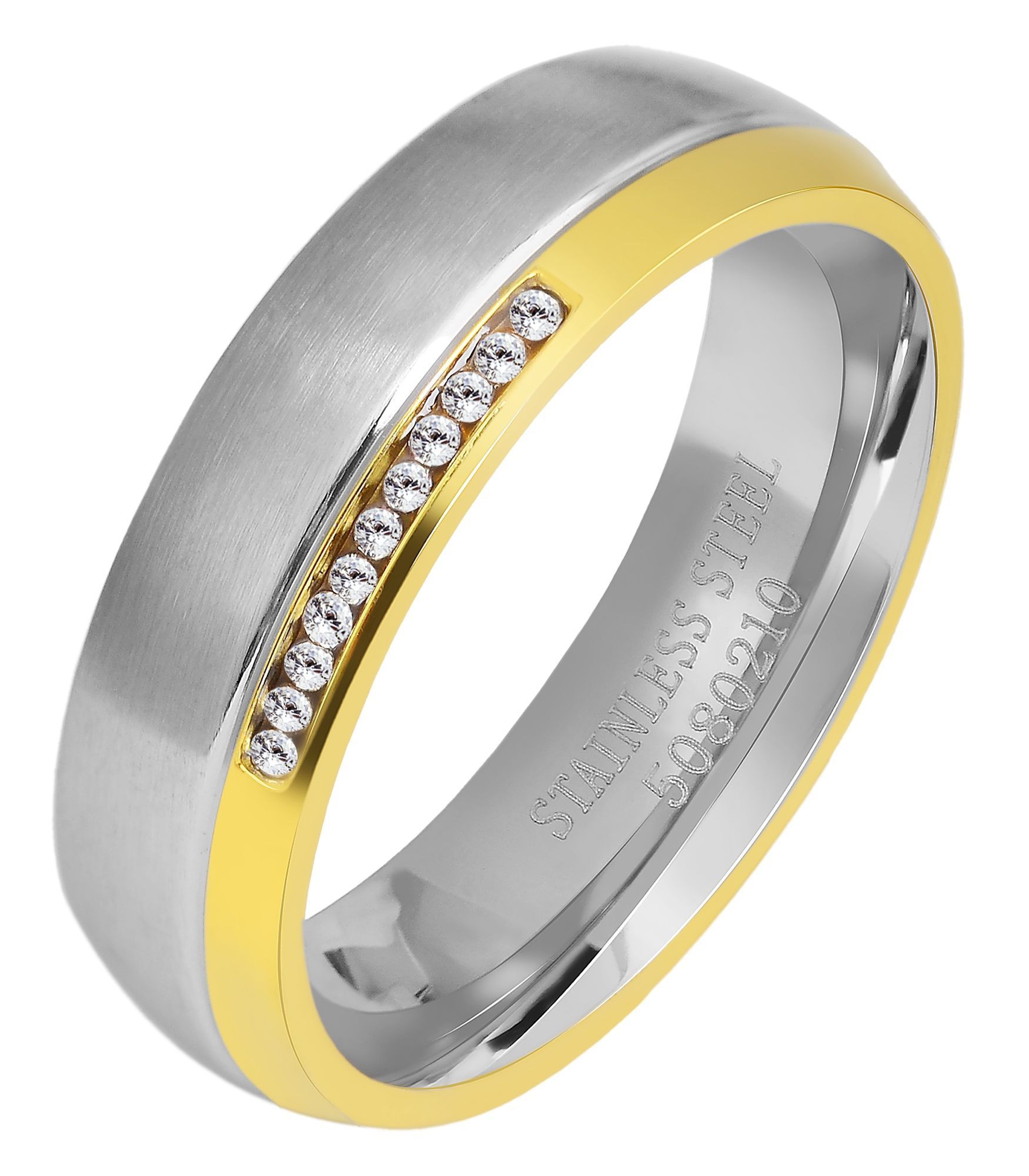 Akzent Damen-Partnerring aus Edelstahl mit Similisteinen, bicolor, Gr. 52