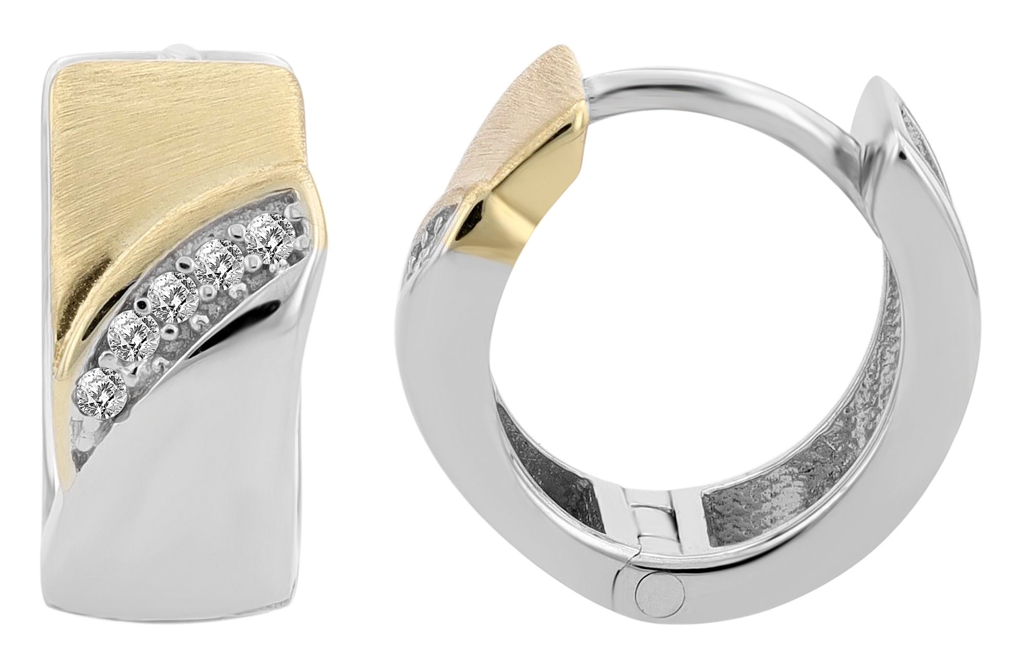 925/- Echt Silber Klapp-Creolen "Solros", bicolor, rhodiniert