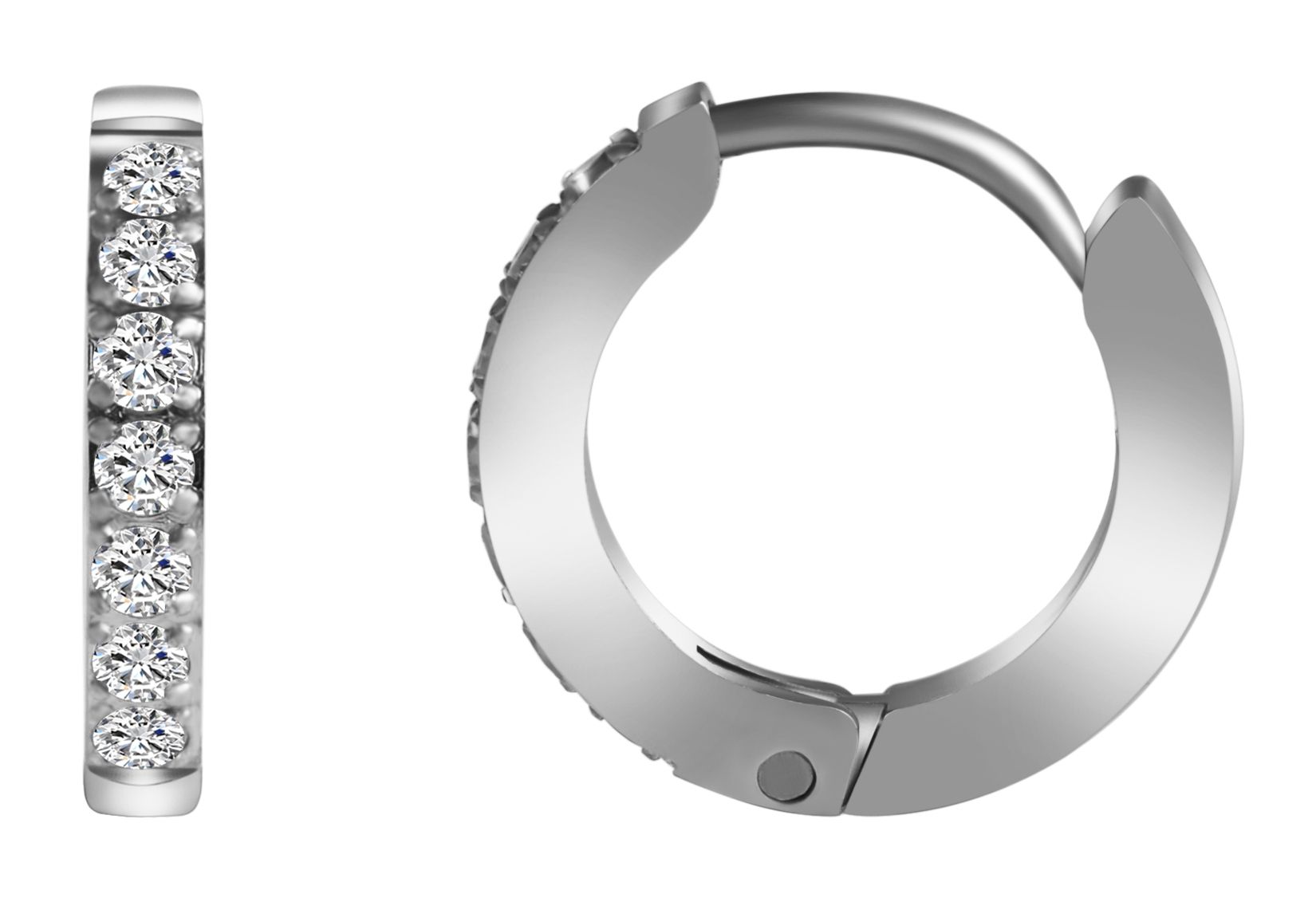 Akzent Edelstahl Klapp-Creolen mit Similibesatz in silberfarbig