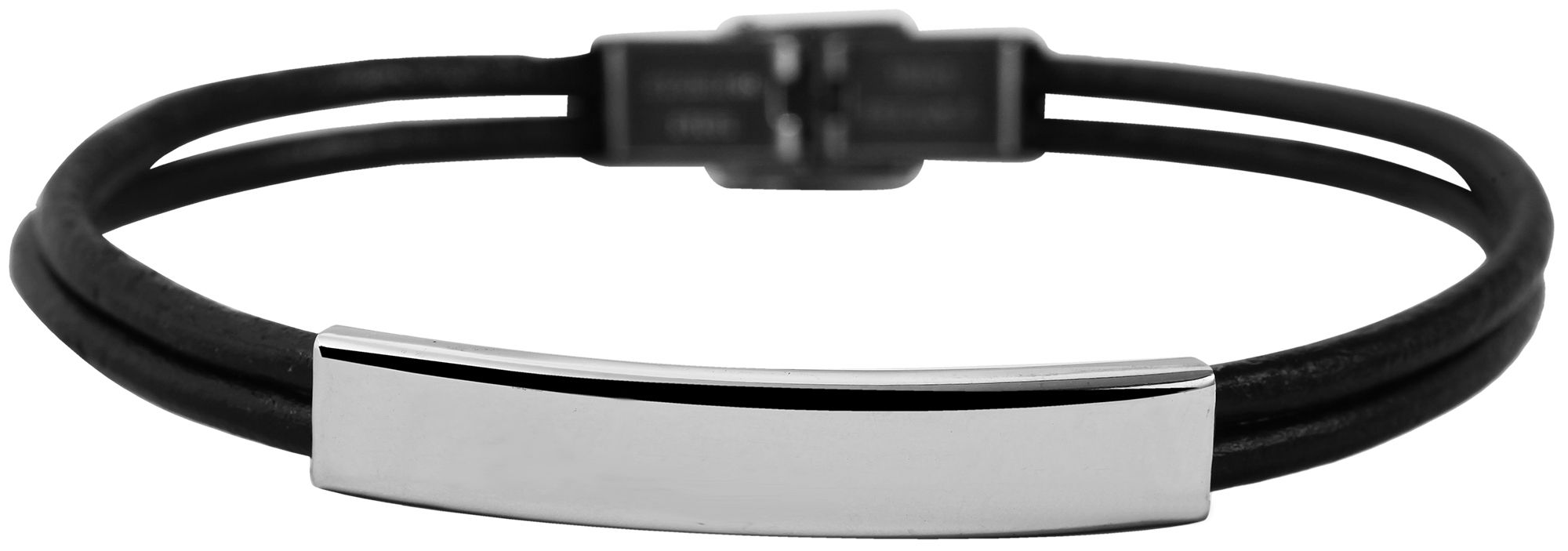 "Nadine", Akzent Echtlederarmband mit Edelstahlgravurplatte, schwarz/silberfarben