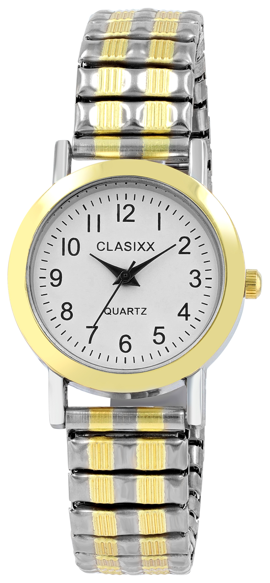 CLASIXX Damenuhr mit Edelstahl-Zugband, Ø 28 mm, bicolor/ weiß