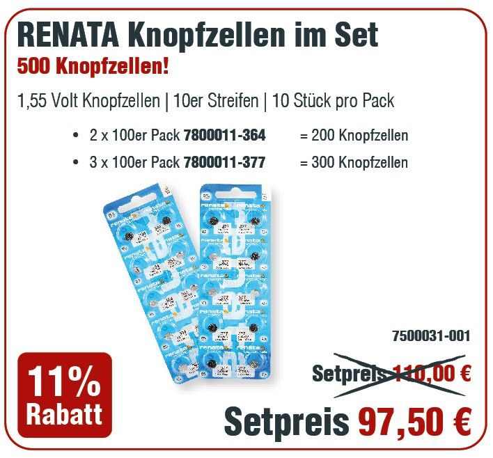 Renata Aktionspaket mit Knopfzellen 300 x 377, 200 x 364 im 10er Streifen