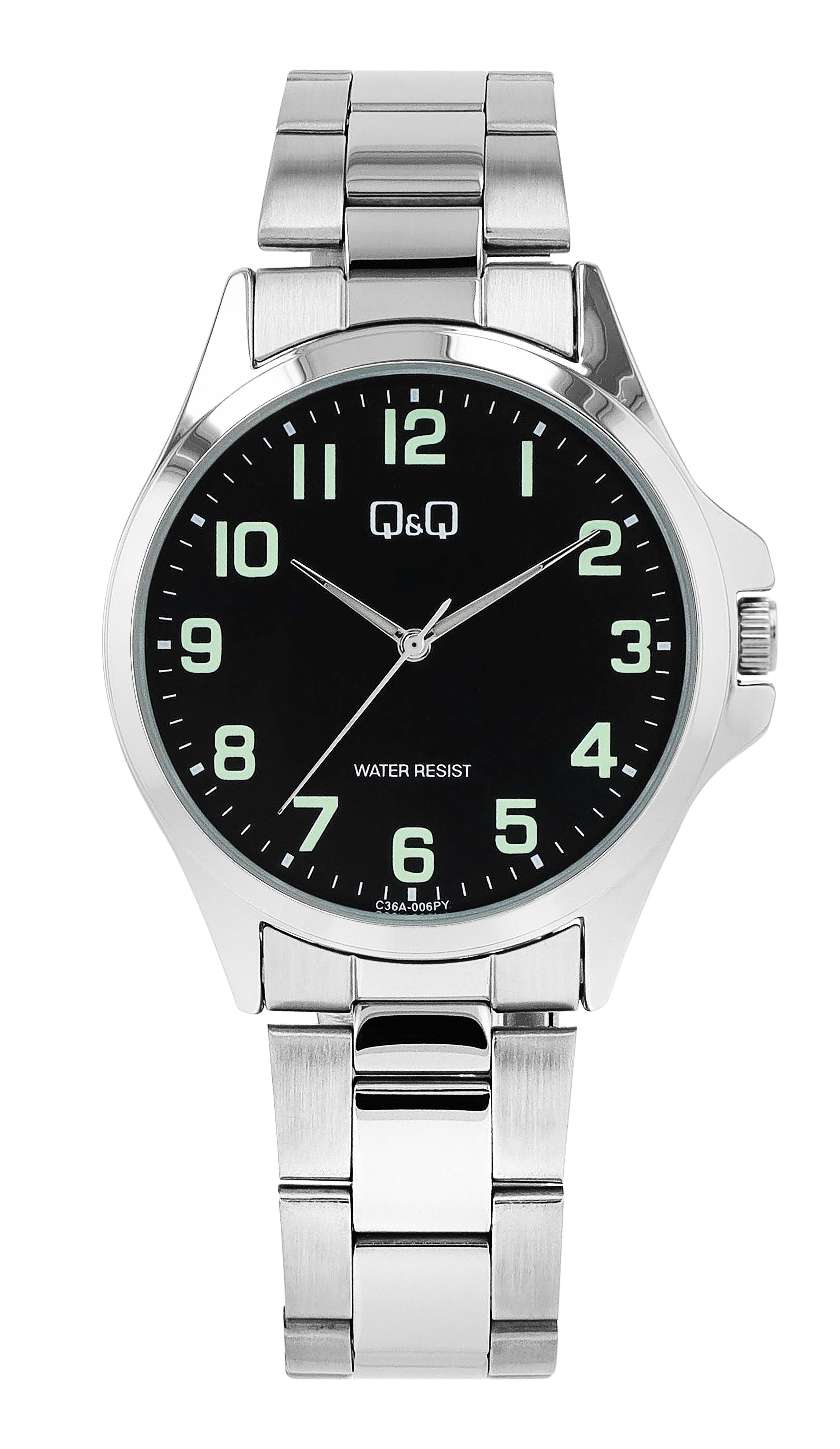 Q&Q Herrenuhr, Edelstahlband, Ø 40 mm, silberfarben/ schwarz