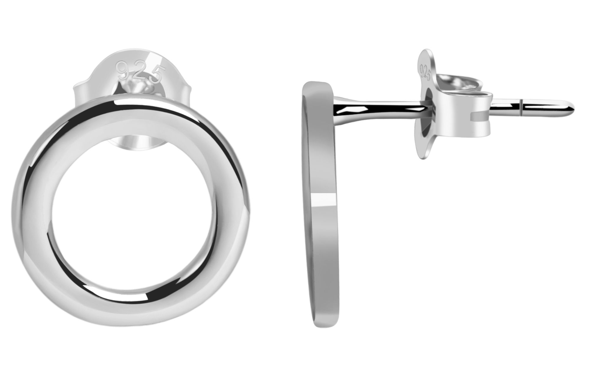 "Charlotte" 925/- Echt Silber Ohrstecker - Runde, offene Form Ø 11mm, silberfarben rhodniert