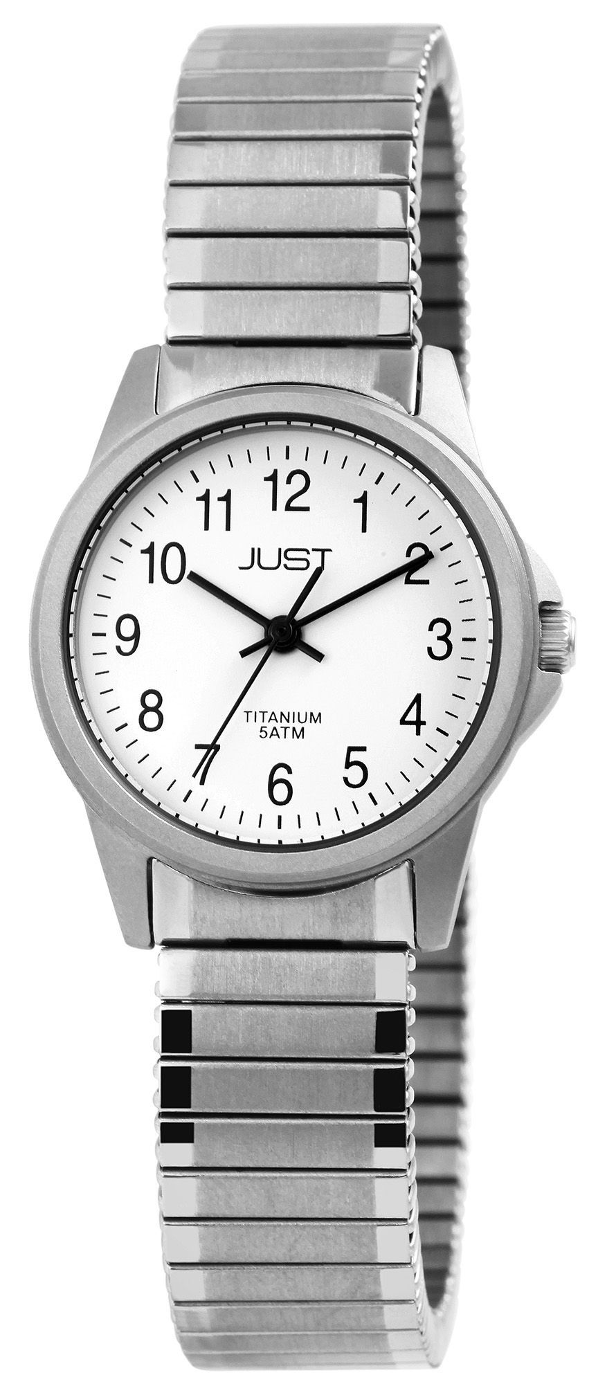 Just Damenuhr mit Zugarmband, Titan, 5 ATM, weißes ZB