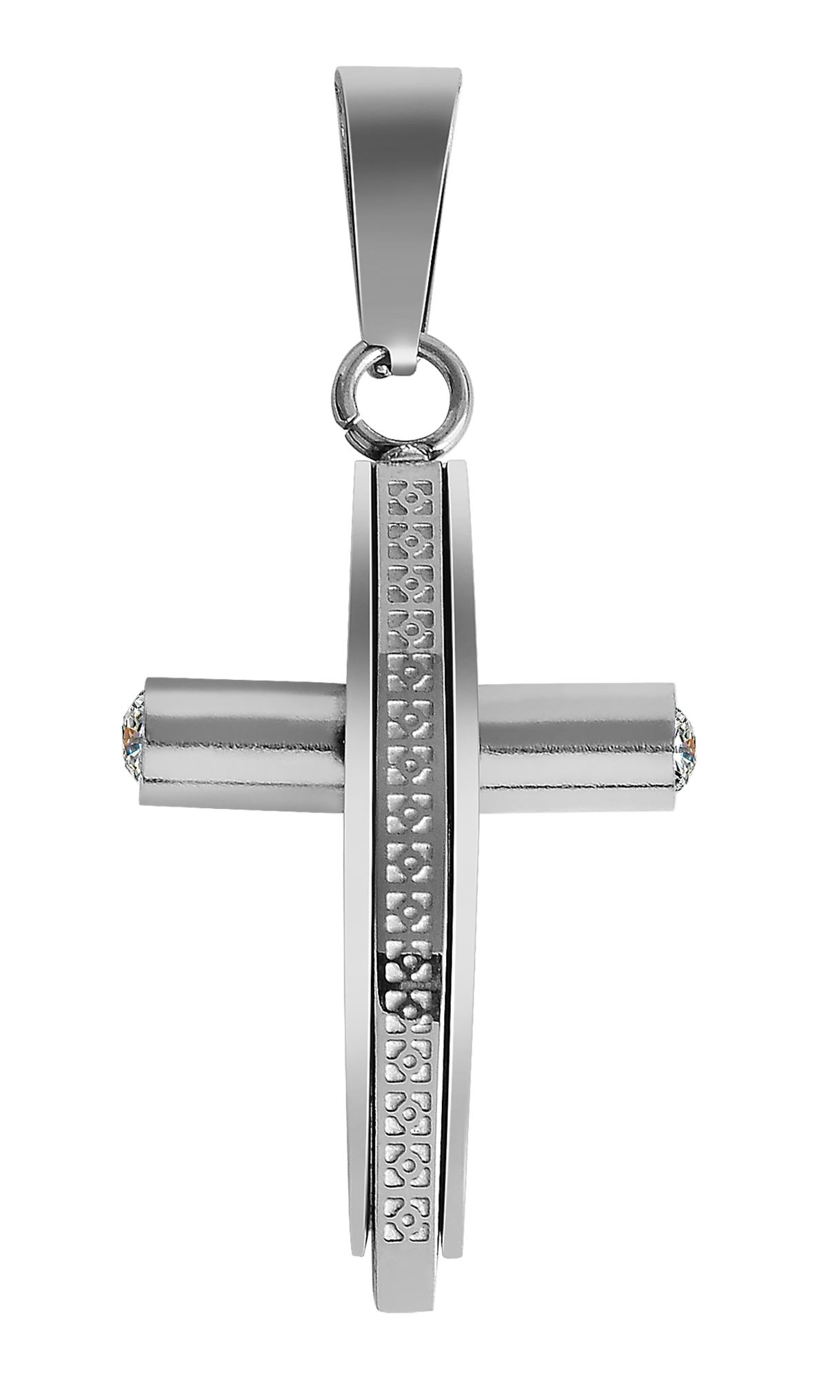 Akzent Anhänger aus Edelstahl, Kreuz, Similibesatz, silberfarben