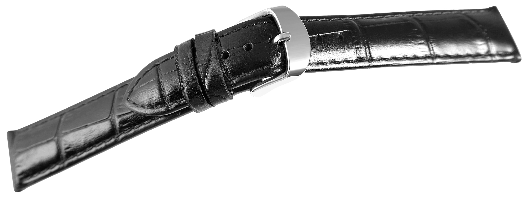 Uhrenarmband aus Echt Leder, Kroko-Optik, schwarz, 18 mm