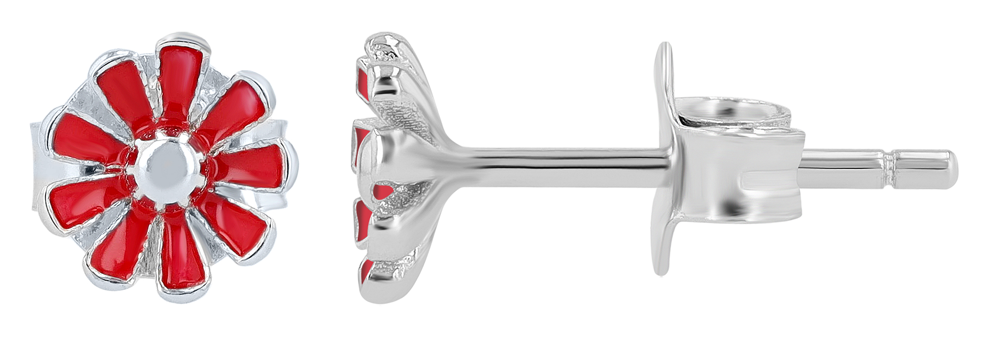 "Susi" 925/- Echt Silber, Kinder Ohrstecker, rote Blume/ Blüte, rhodiniert