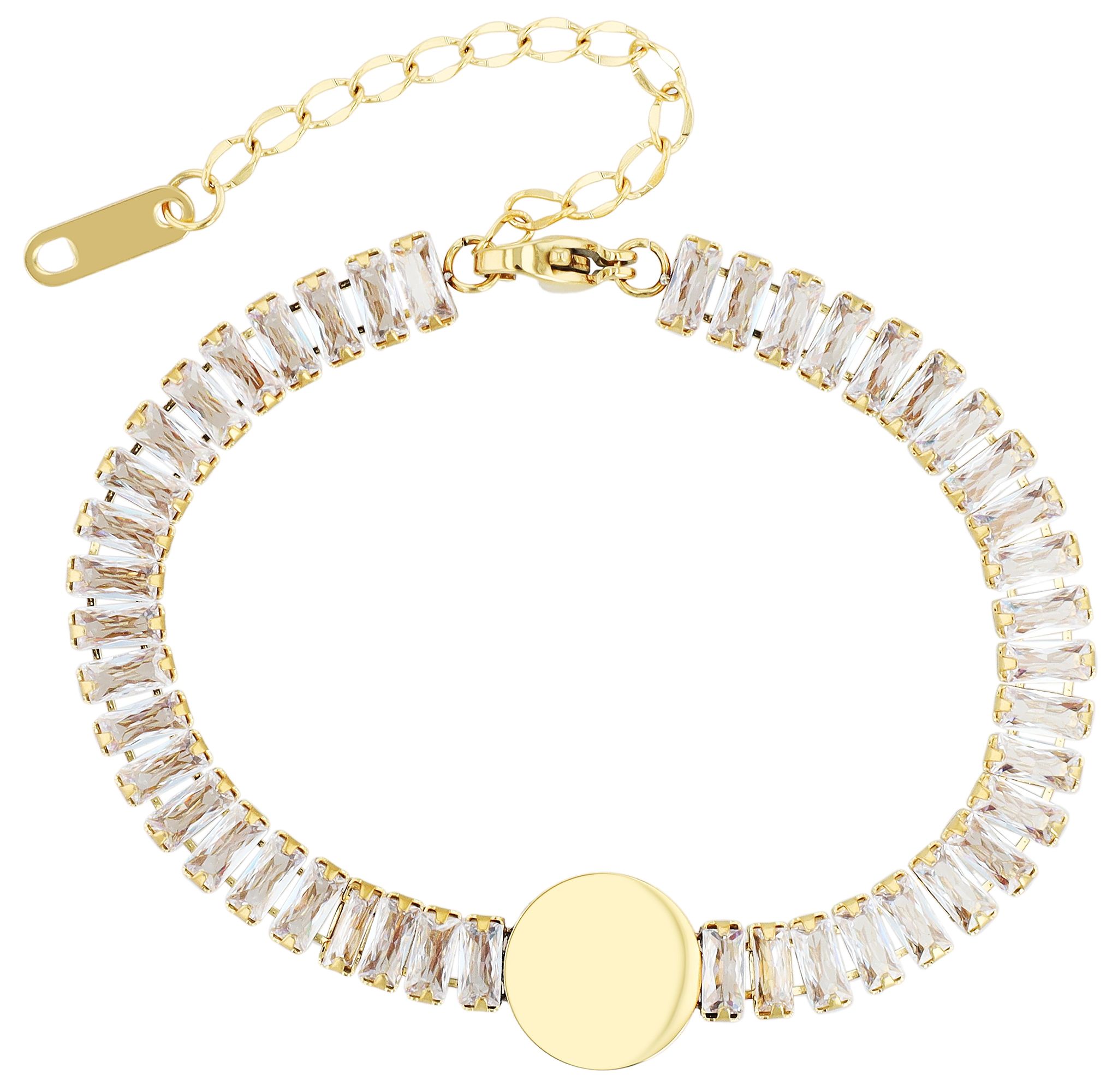 Akzent Armband "Alexis", Edelstahl & Zirkoniasteine, Gravurplatte, goldfarben