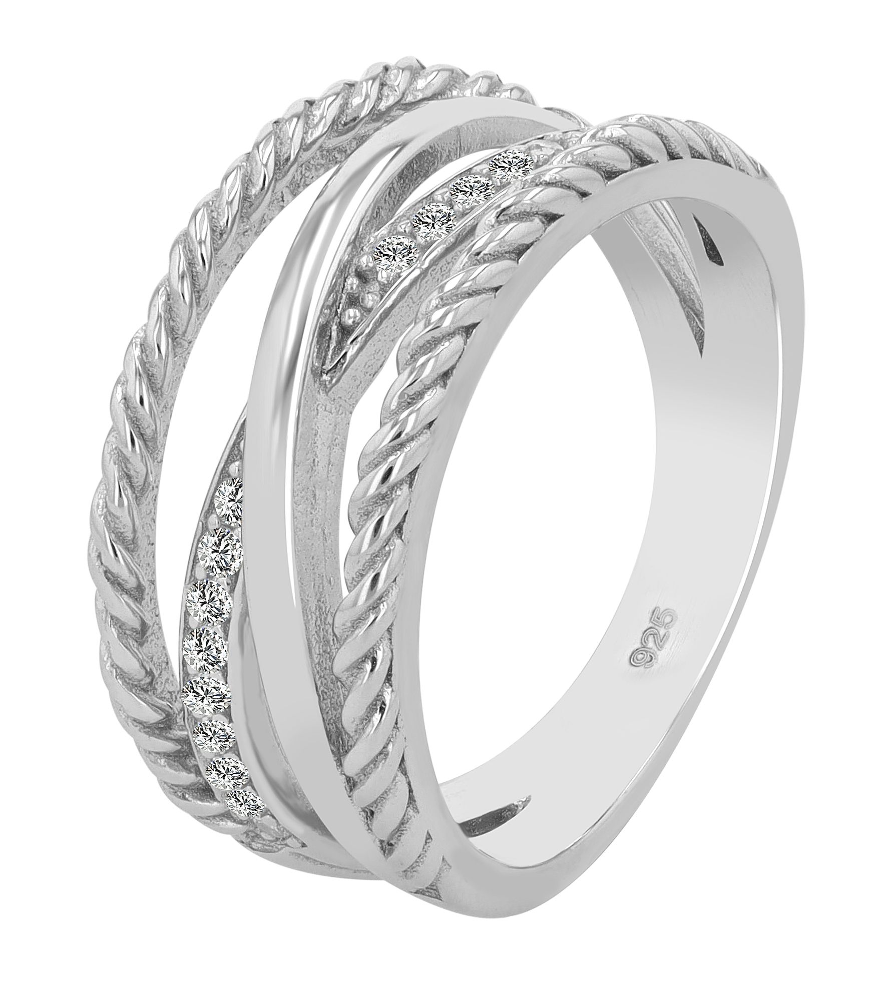 "Ambre" 925/- Echt Silber Damenring, rhodiniert und mit Besatz, Gr. 54