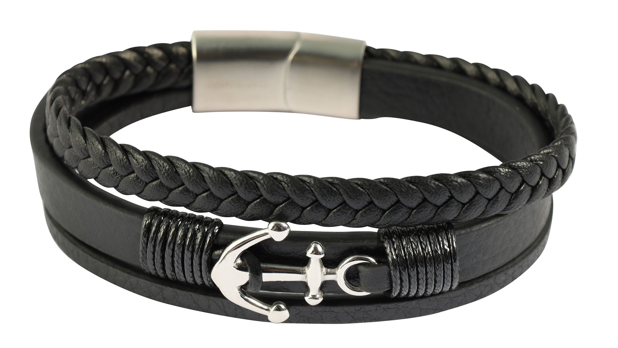 "Arne" - 23 cm, Armband aus Lederimitat, Anker, 4-VE