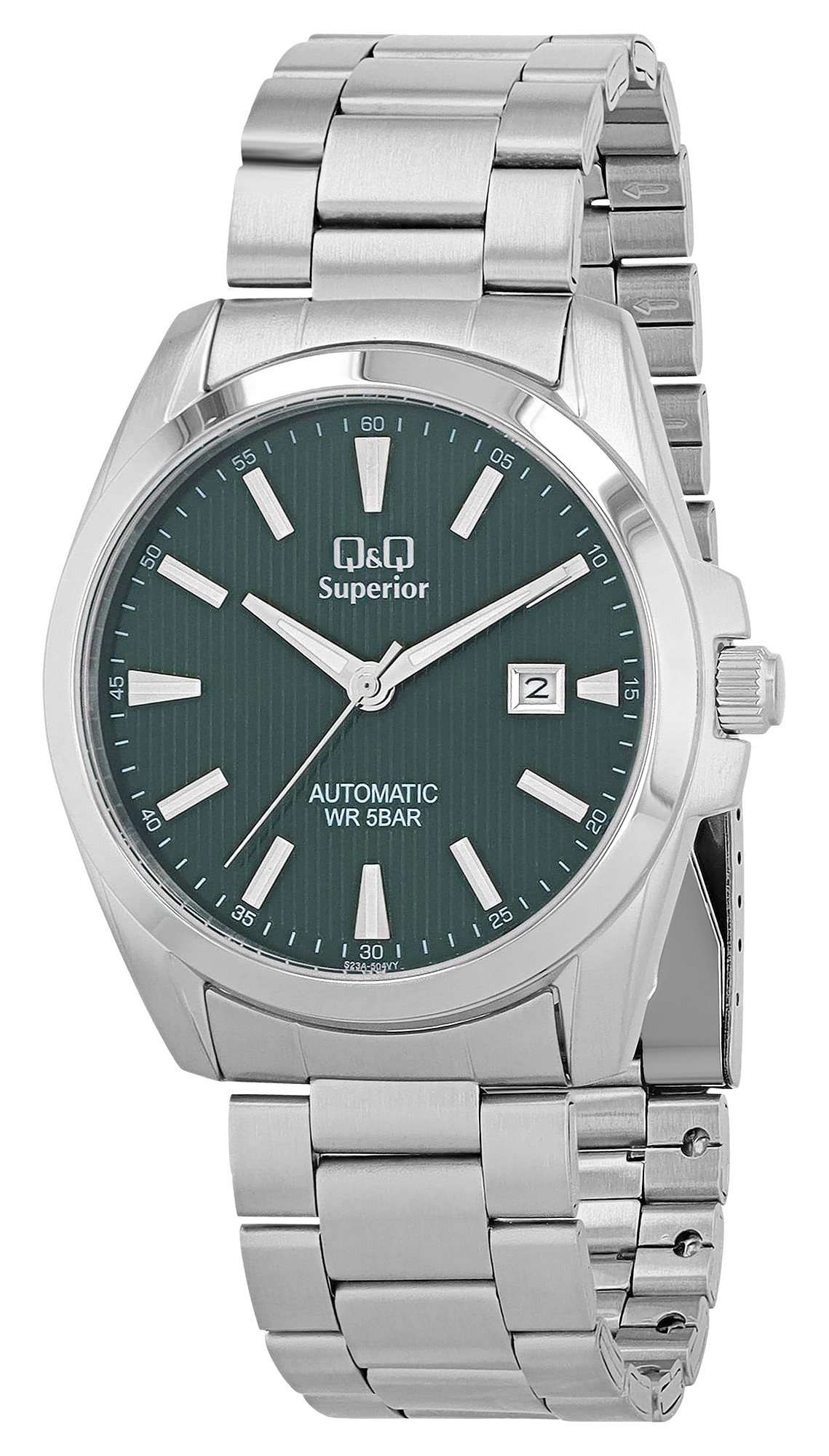 Q&Q Automatik Herrenuhr, Edelstahl, silberfarben/grün, 5 ATM, Ø 42 mm