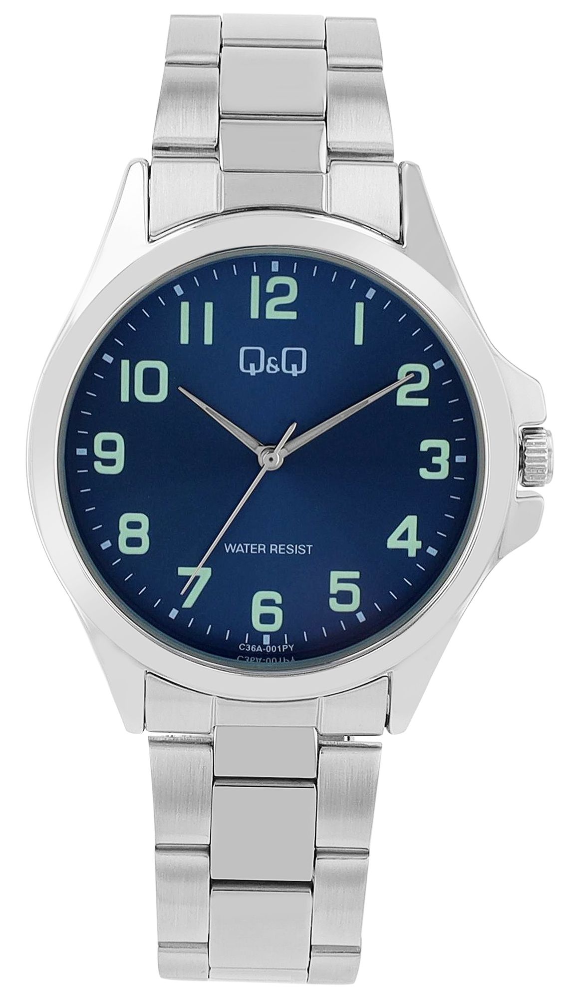 Q&Q Herrenuhr, Edelstahlband, Ø 40 MM, silberfarben/ blau