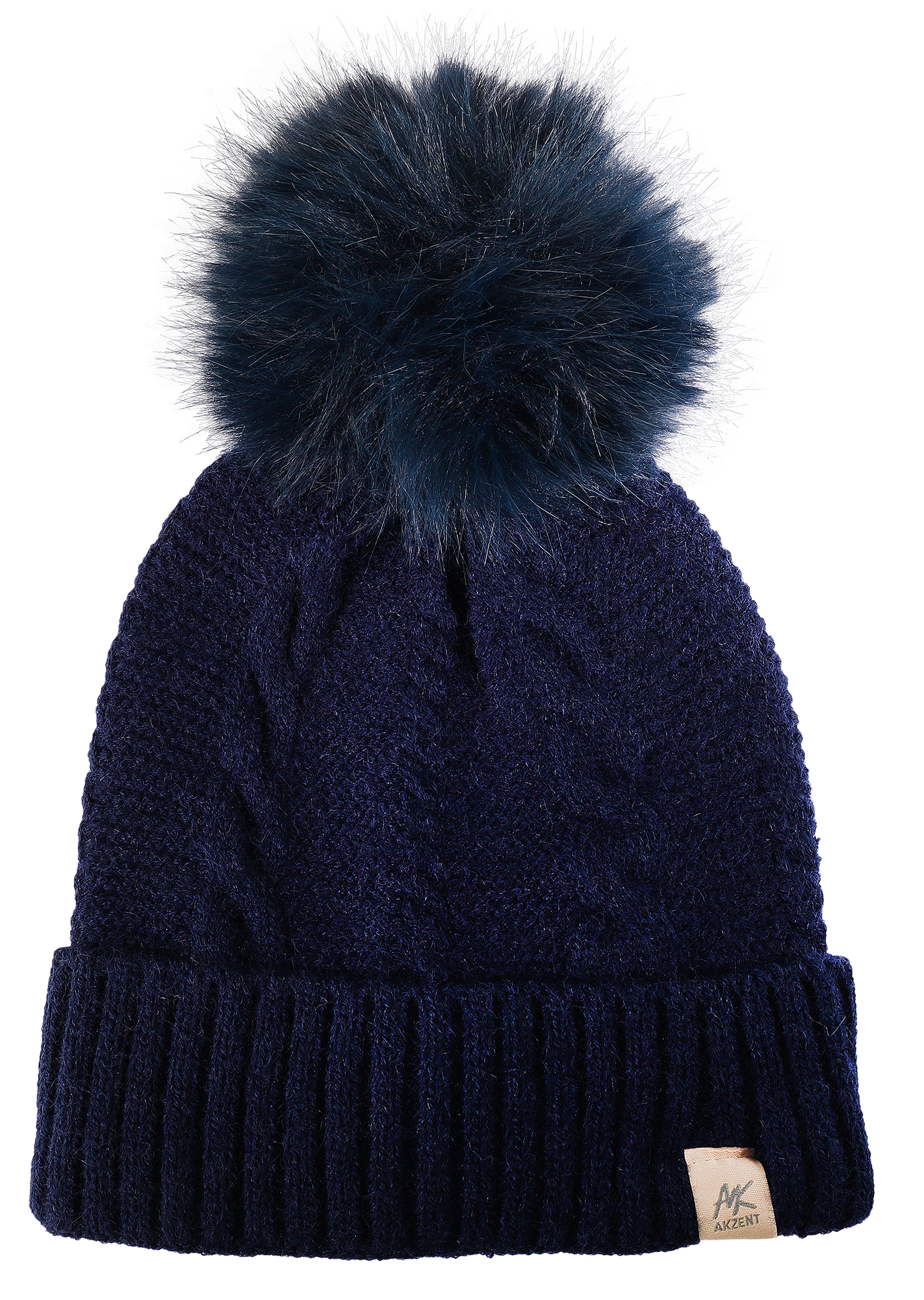 Akzent Strickmütze für Damen (mit Kunstfellbommel), VE-4, dunkelblau Akzent Strickmütze für Damen (mit Kunstfellbommel), VE-4, dunkelblau