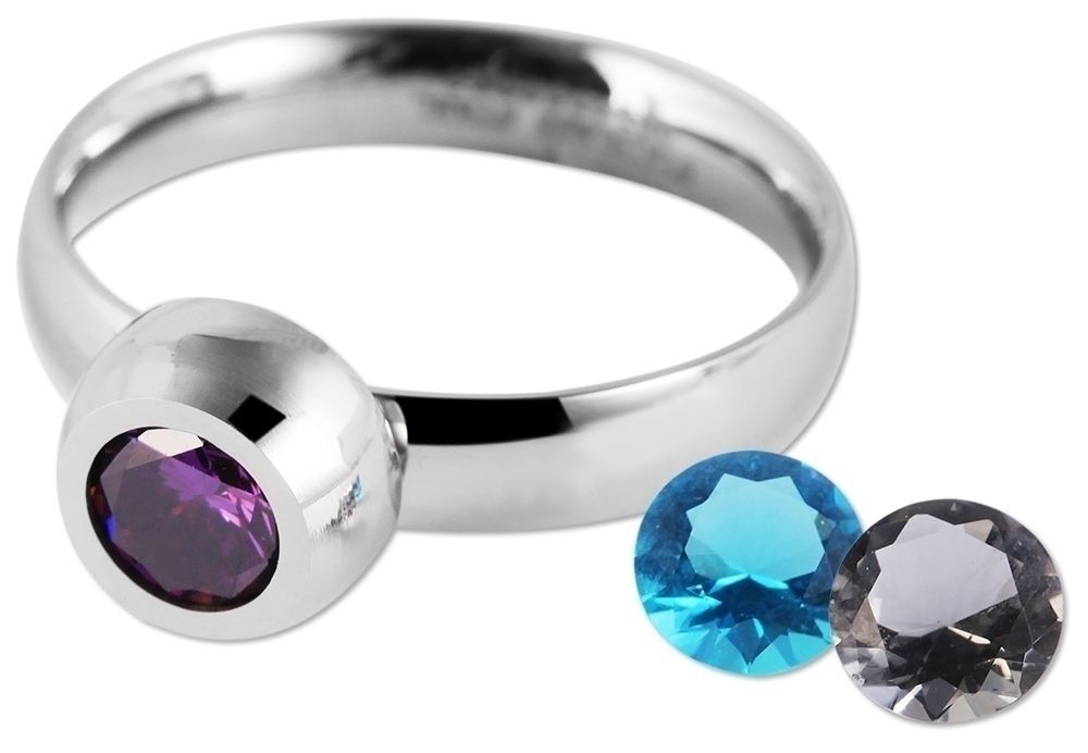 Akzent Damen-Ring aus Edelstahl mit Ersatzsteinen, silberfarben, Gr. 58