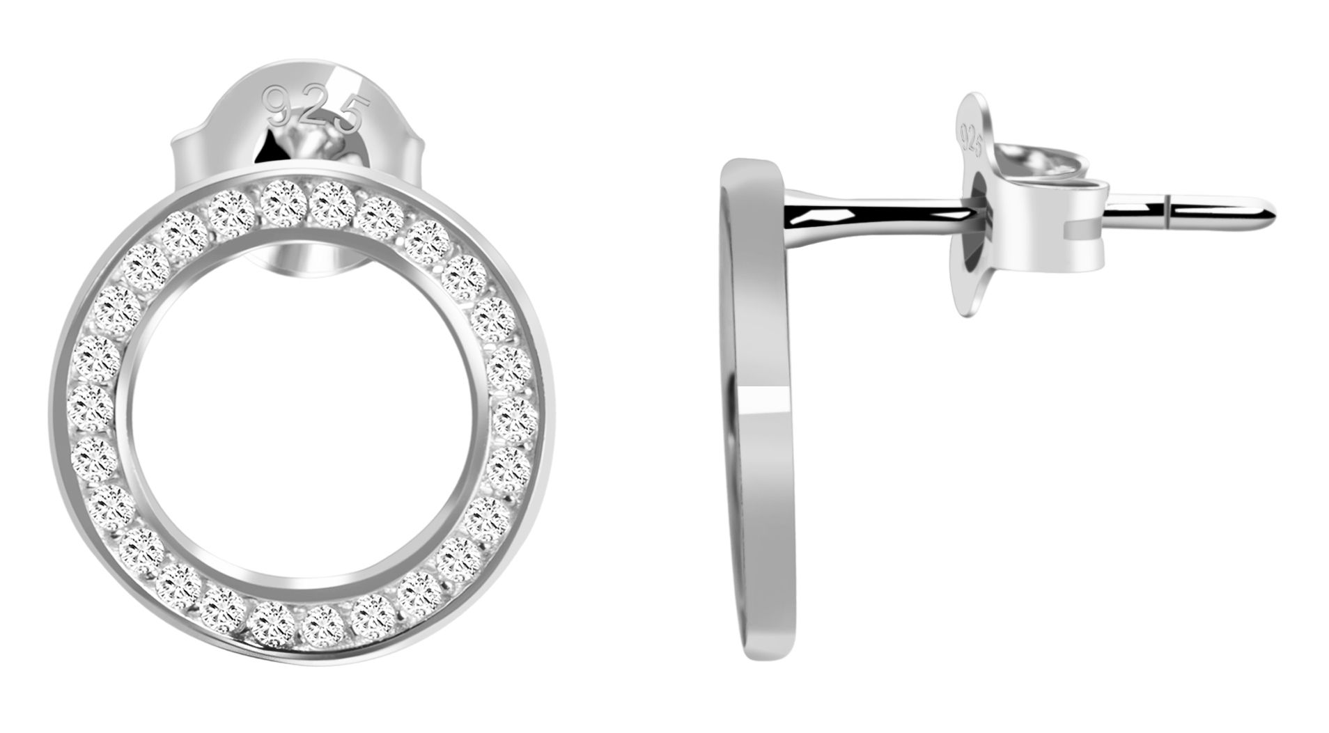925/- Echt Silber Ohrstecker "Florence", Zirkoniabesatz, rund, rhodiniert