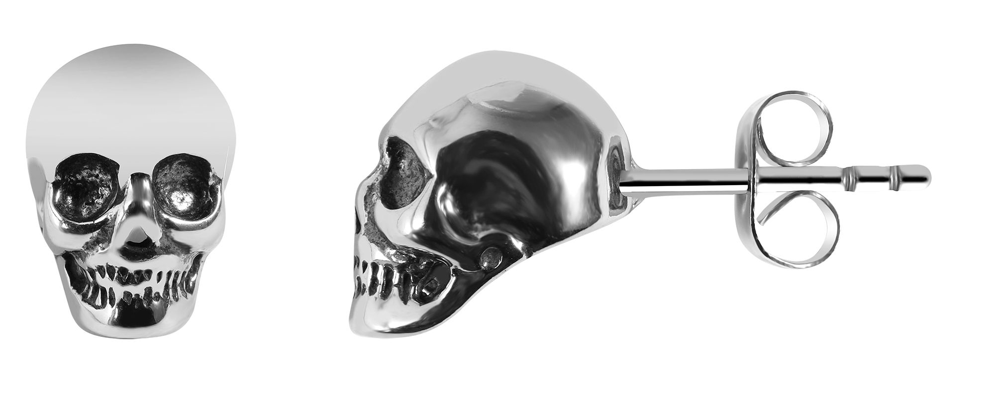 "Giorgio", Akzent Edelstahl Ohrstecker, Totenkopf, silberfarben