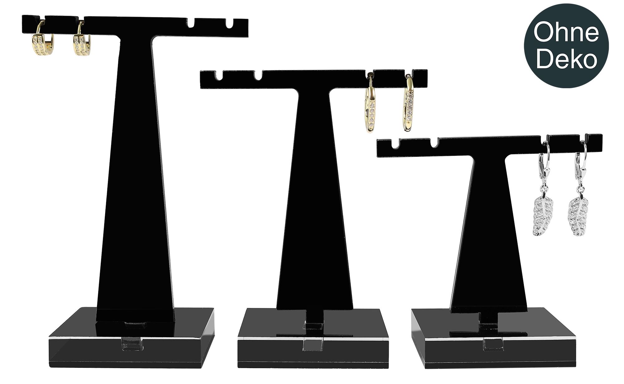 Acryl Aufsteller für Creolen/ Ohrhänger (Dekoserie Glossy), 3er Set, schwarz