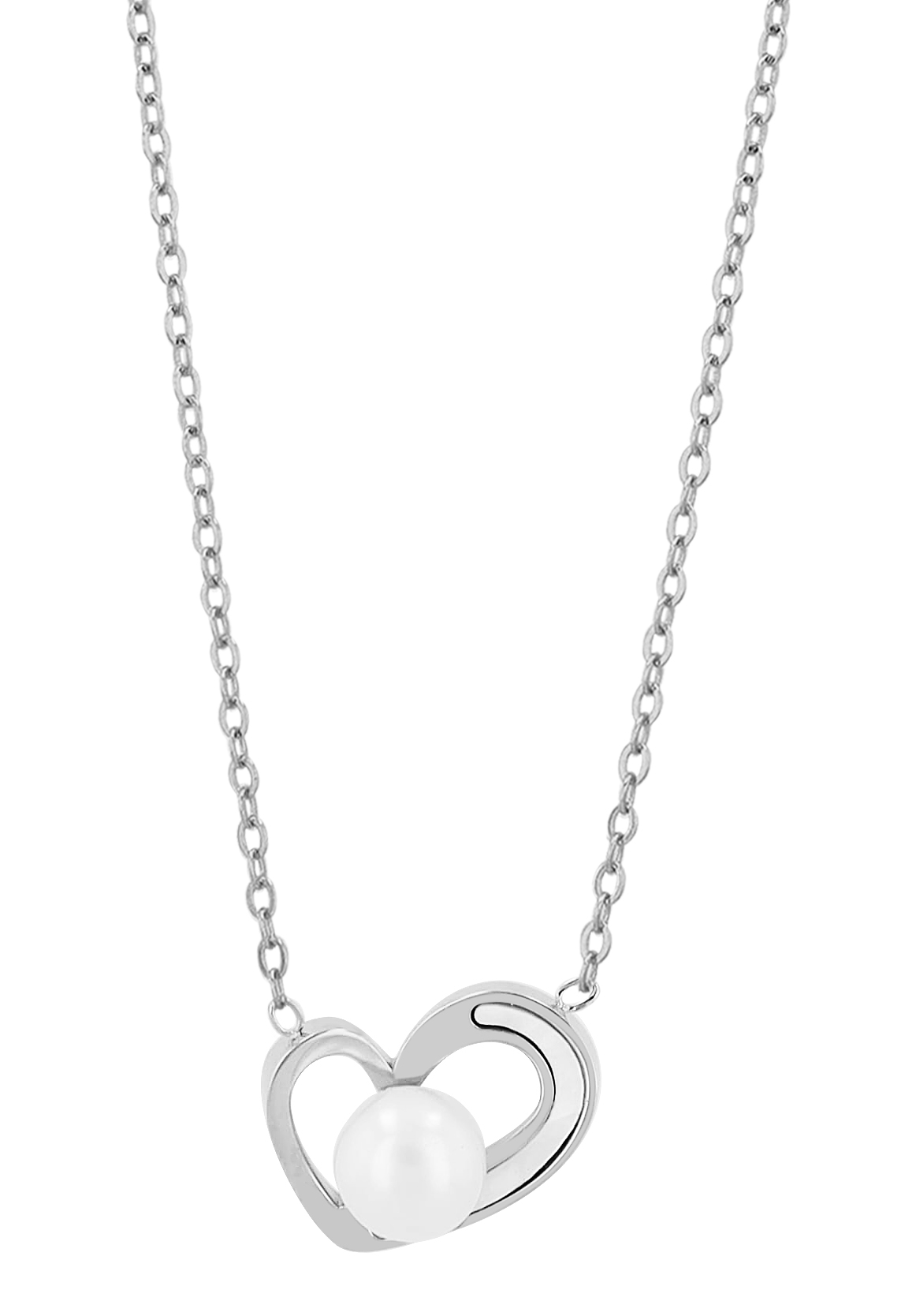 "Eimy" Edelstahlkette mit Anhänger und Süßwasserperle Herz, 42,5 + 5 cm