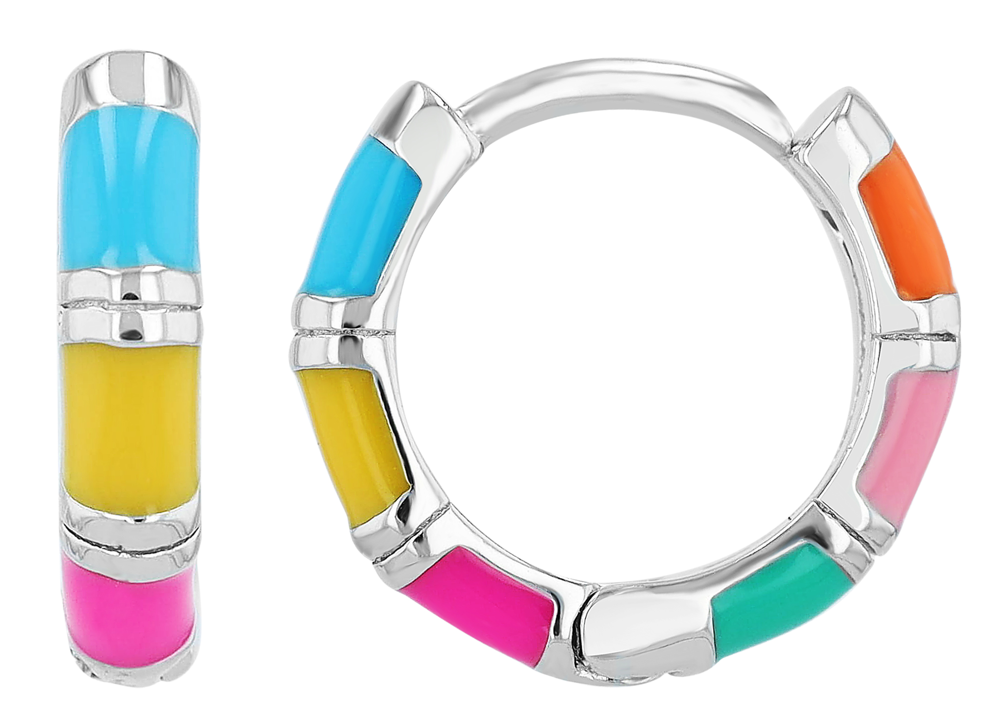 "Aymee" 925/- Echt Silber, bunte Mini Creole/ Huggie, Ø 9,5 mm, rhodiniert