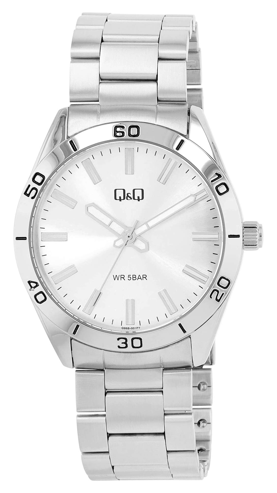 Q&Q Herrenuhr mit Edelstahlband 5 BAR, silberfarben